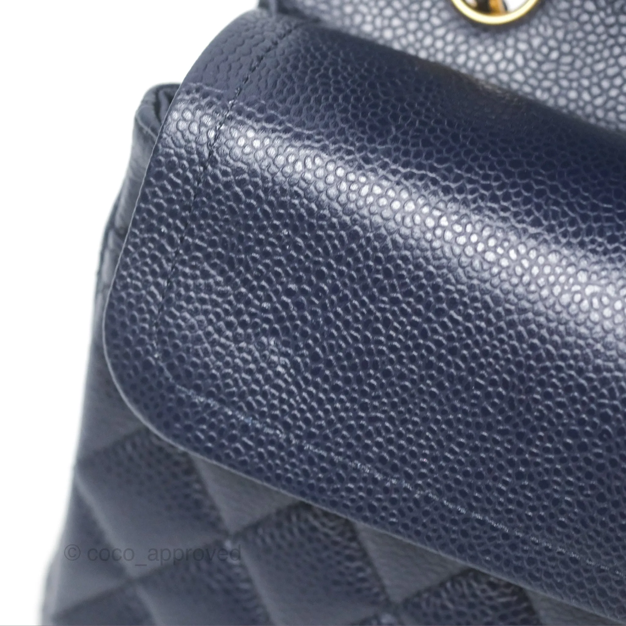 Chanel Classic M/L Medium Flap Quilted French Navy Caviar Aged Gold Hardware