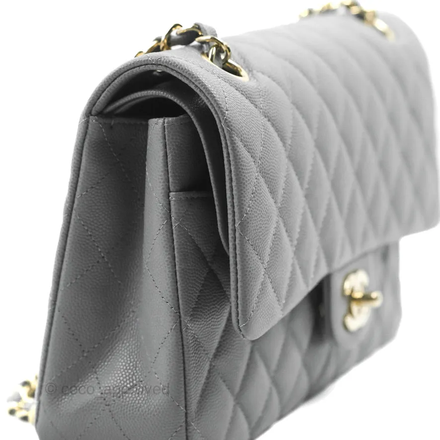Chanel Classic M/L Medium Flap Quilted Grey Caviar Gold Hardware