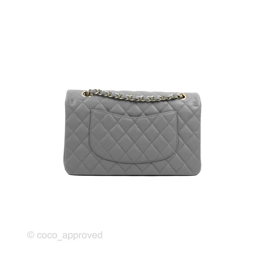 Chanel Classic M/L Medium Flap Quilted Grey Caviar Gold Hardware