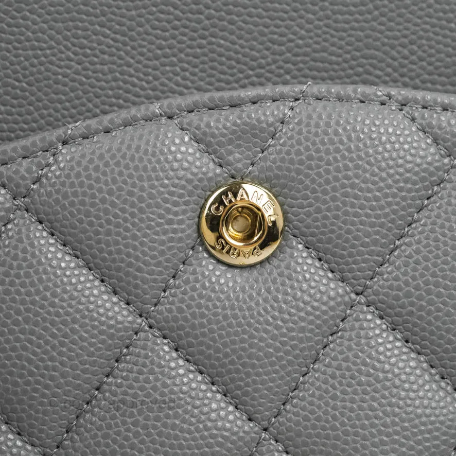 Chanel Classic M/L Medium Flap Quilted Grey Caviar Gold Hardware