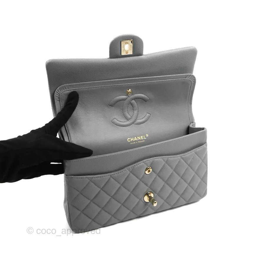 Chanel Classic M/L Medium Flap Quilted Grey Caviar Gold Hardware