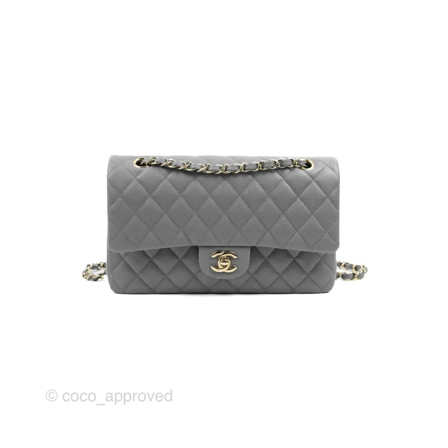 Chanel Classic M/L Medium Flap Quilted Grey Caviar Gold Hardware