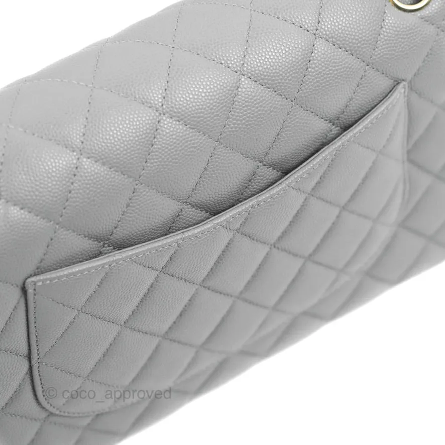 Chanel Classic M/L Medium Flap Quilted Grey Caviar Gold Hardware