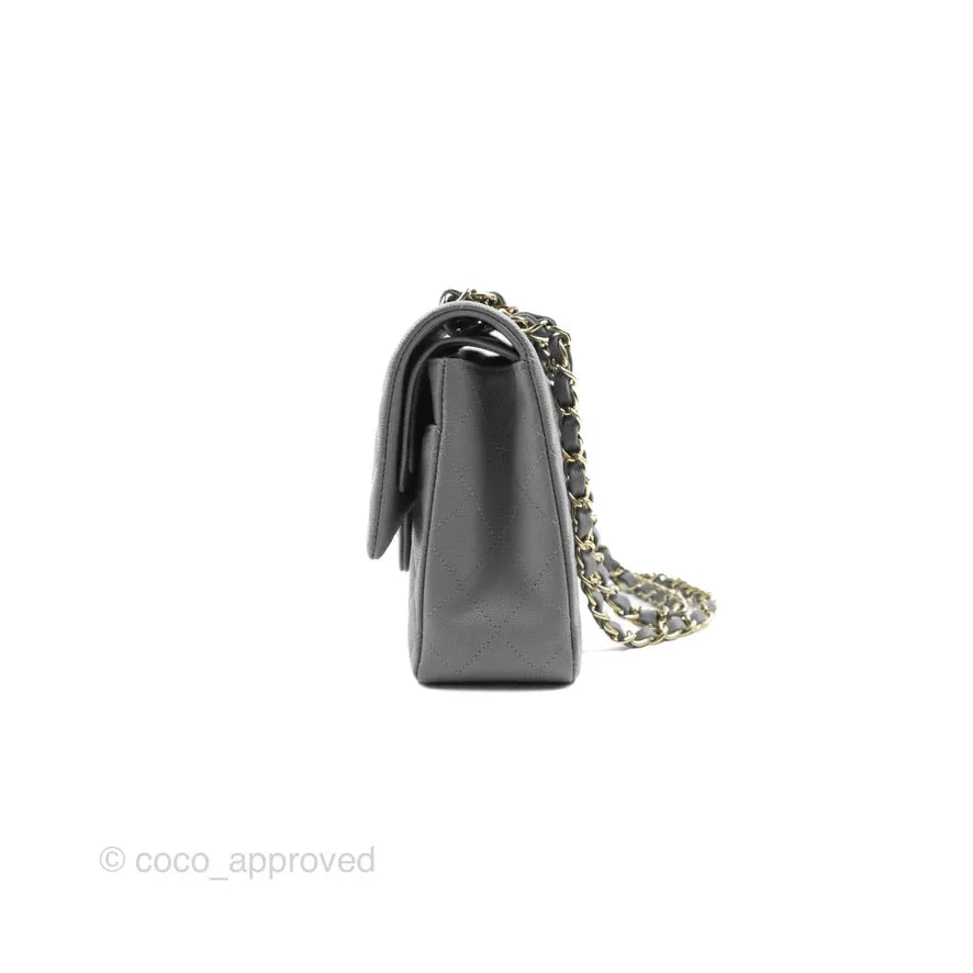 Chanel Classic M/L Medium Flap Quilted Grey Caviar Gold Hardware
