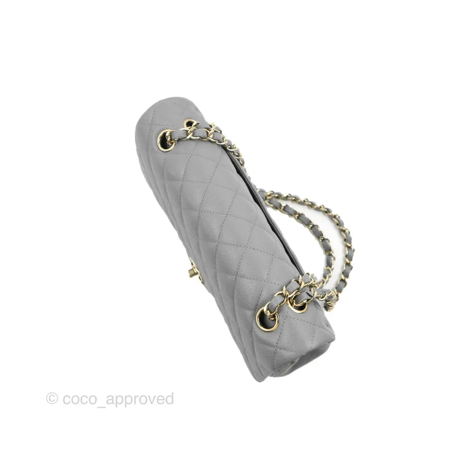 Chanel Classic M/L Medium Flap Quilted Grey Caviar Gold Hardware