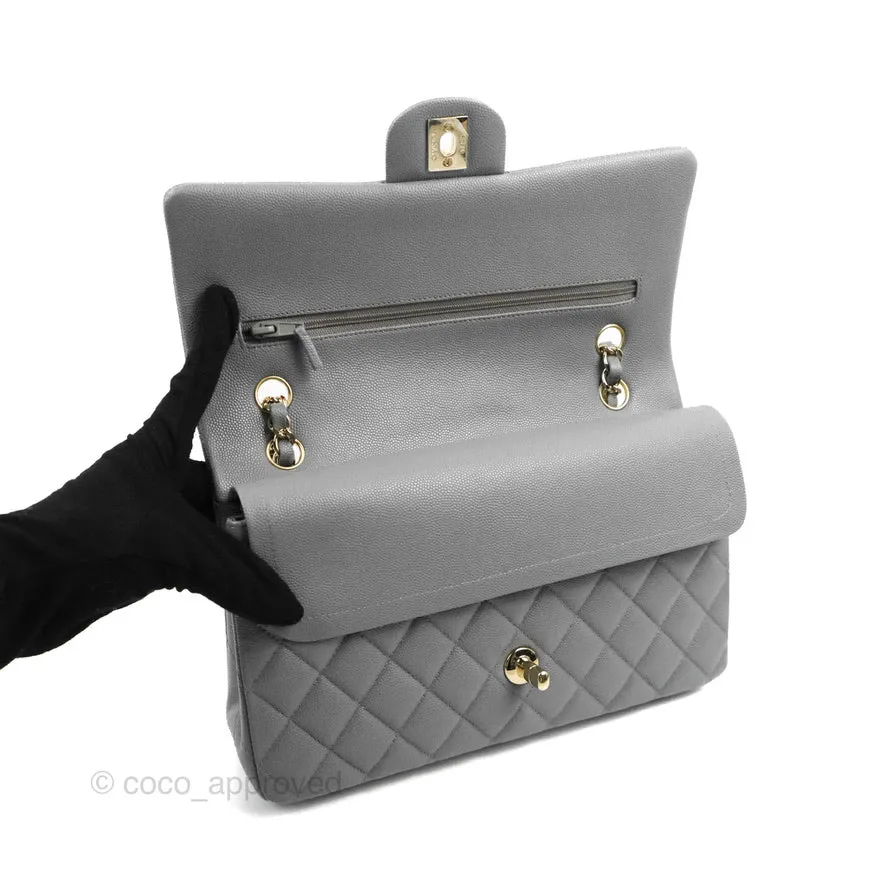Chanel Classic M/L Medium Flap Quilted Grey Caviar Gold Hardware