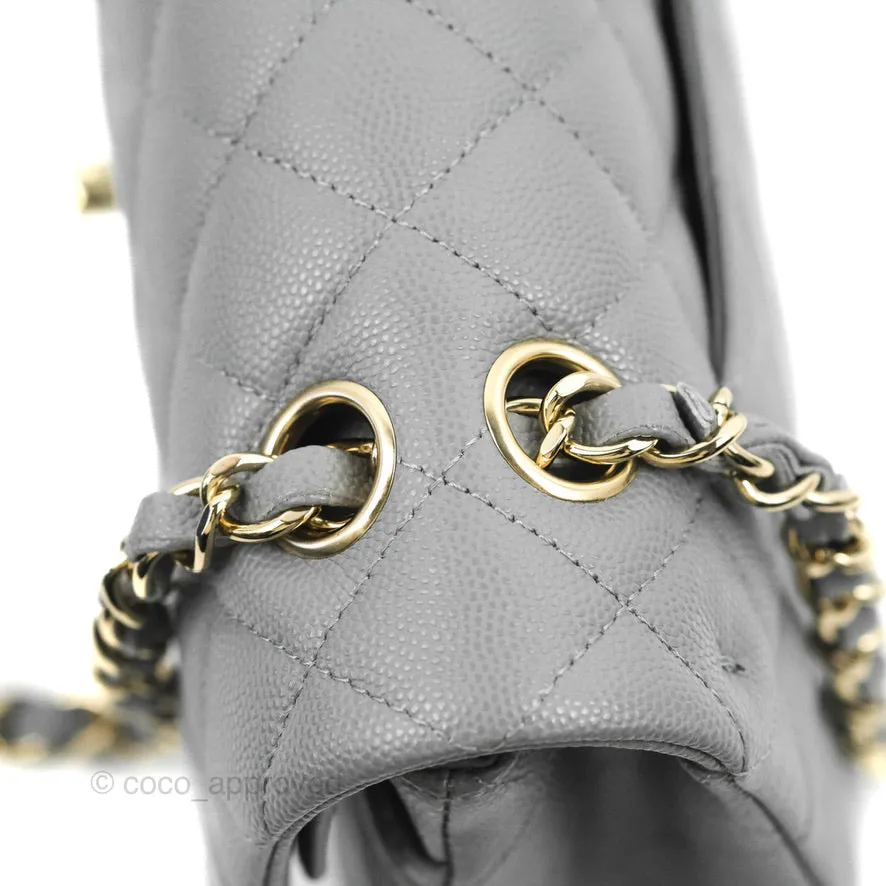 Chanel Classic M/L Medium Flap Quilted Grey Caviar Gold Hardware