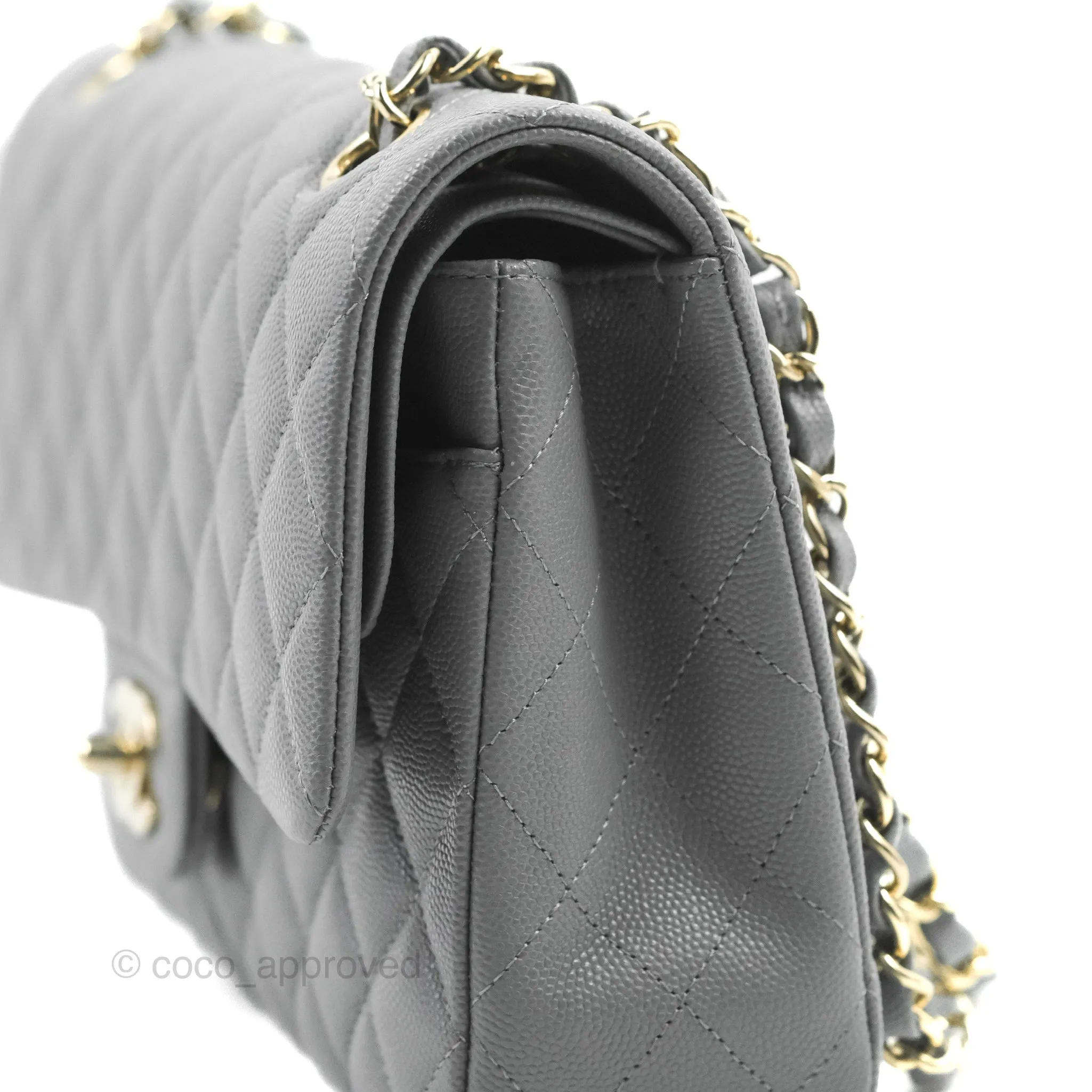 Chanel Classic M/L Medium Flap Quilted Grey Caviar Gold Hardware