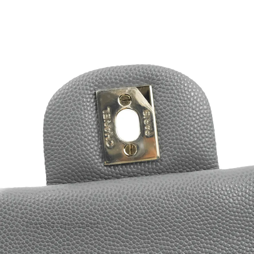 Chanel Classic M/L Medium Flap Quilted Grey Caviar Gold Hardware