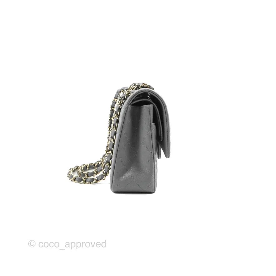 Chanel Classic M/L Medium Flap Quilted Grey Caviar Gold Hardware
