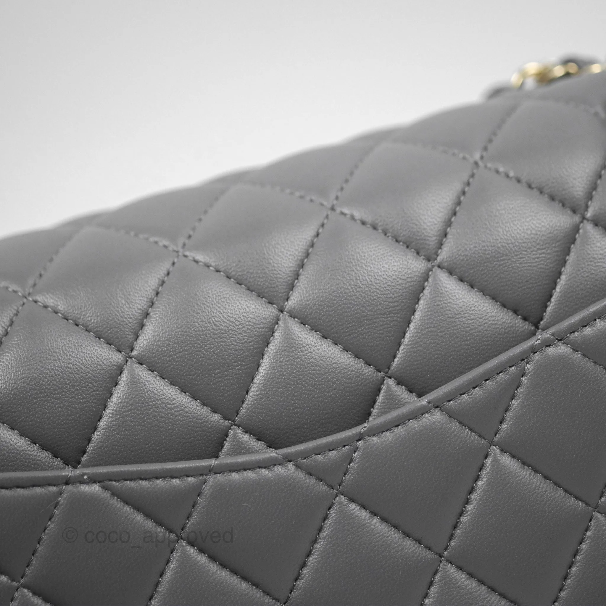 Chanel Classic M/L Medium Flap Quilted Grey Lambskin Gold Hardware
