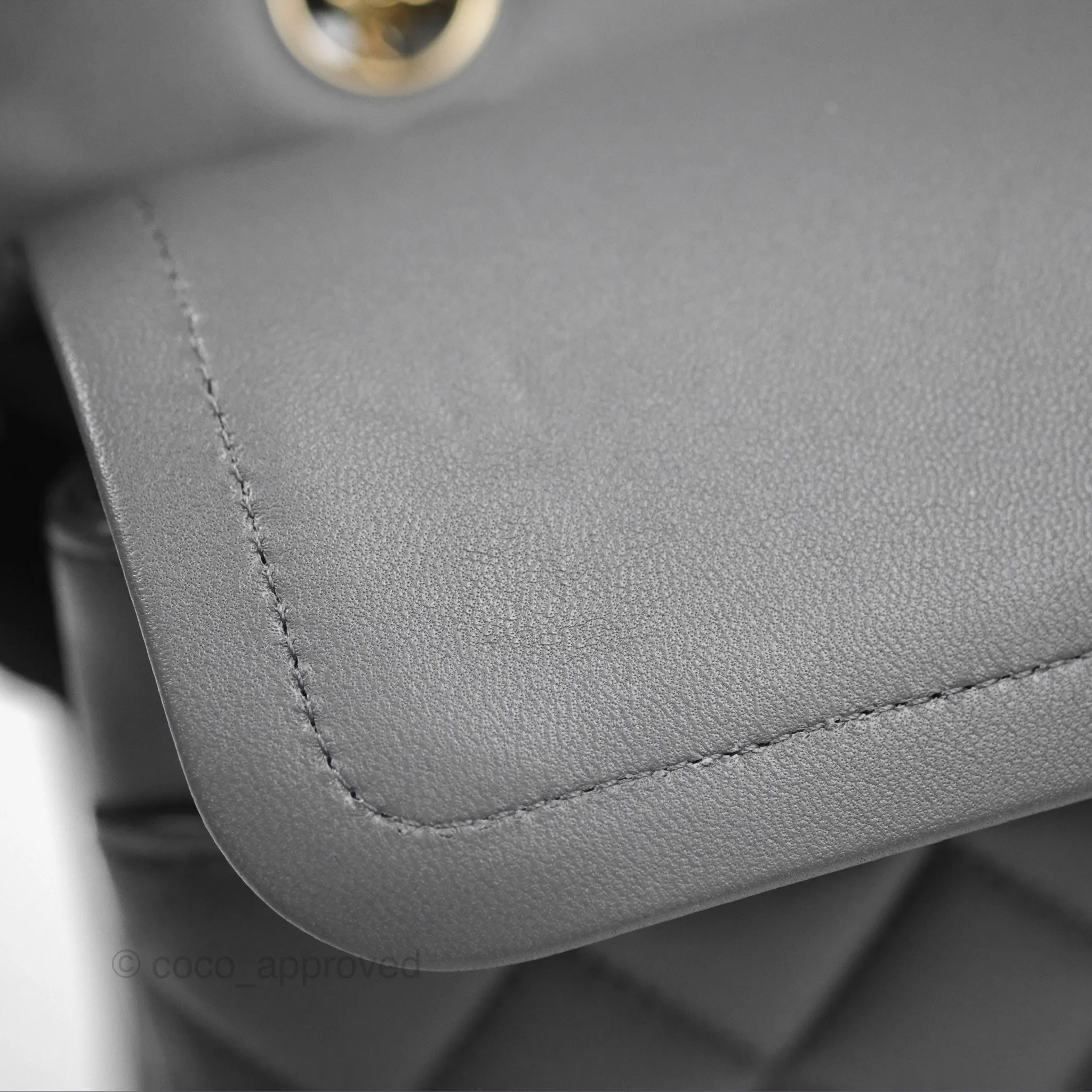 Chanel Classic M/L Medium Flap Quilted Grey Lambskin Gold Hardware