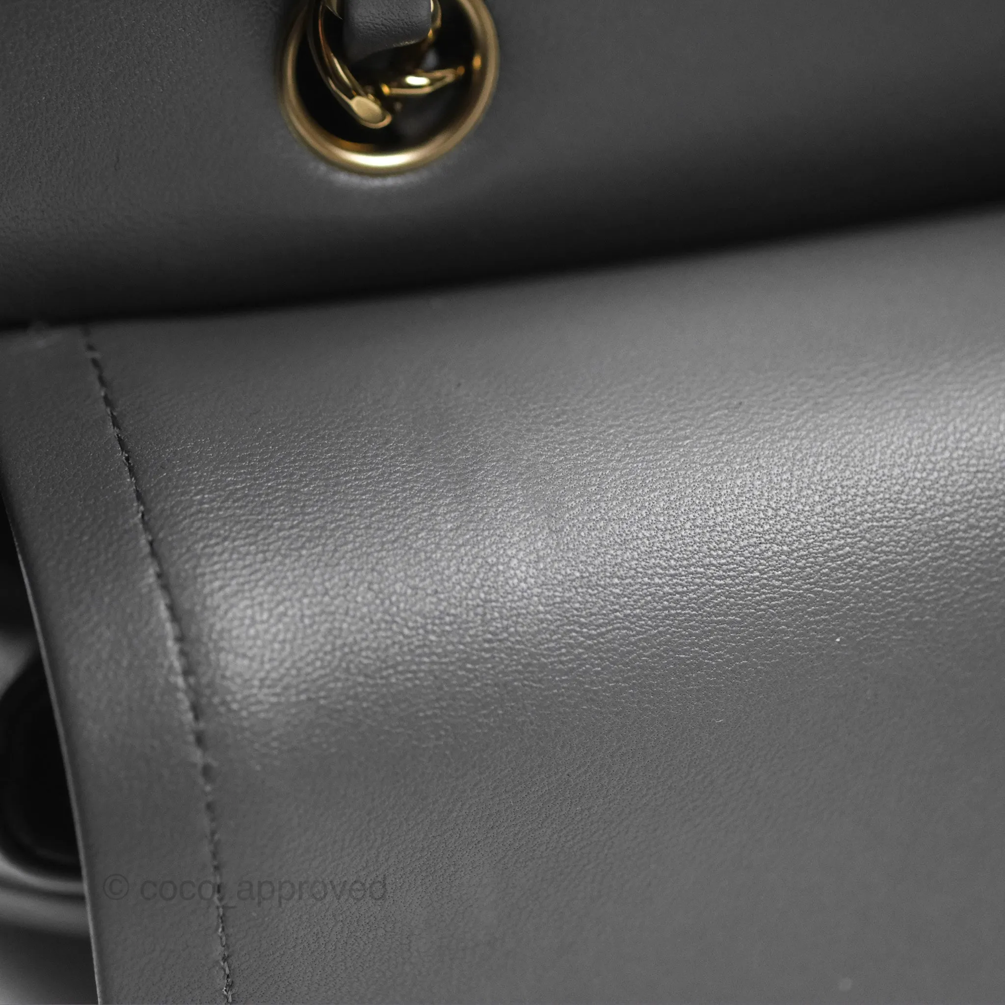 Chanel Classic M/L Medium Flap Quilted Grey Lambskin Gold Hardware