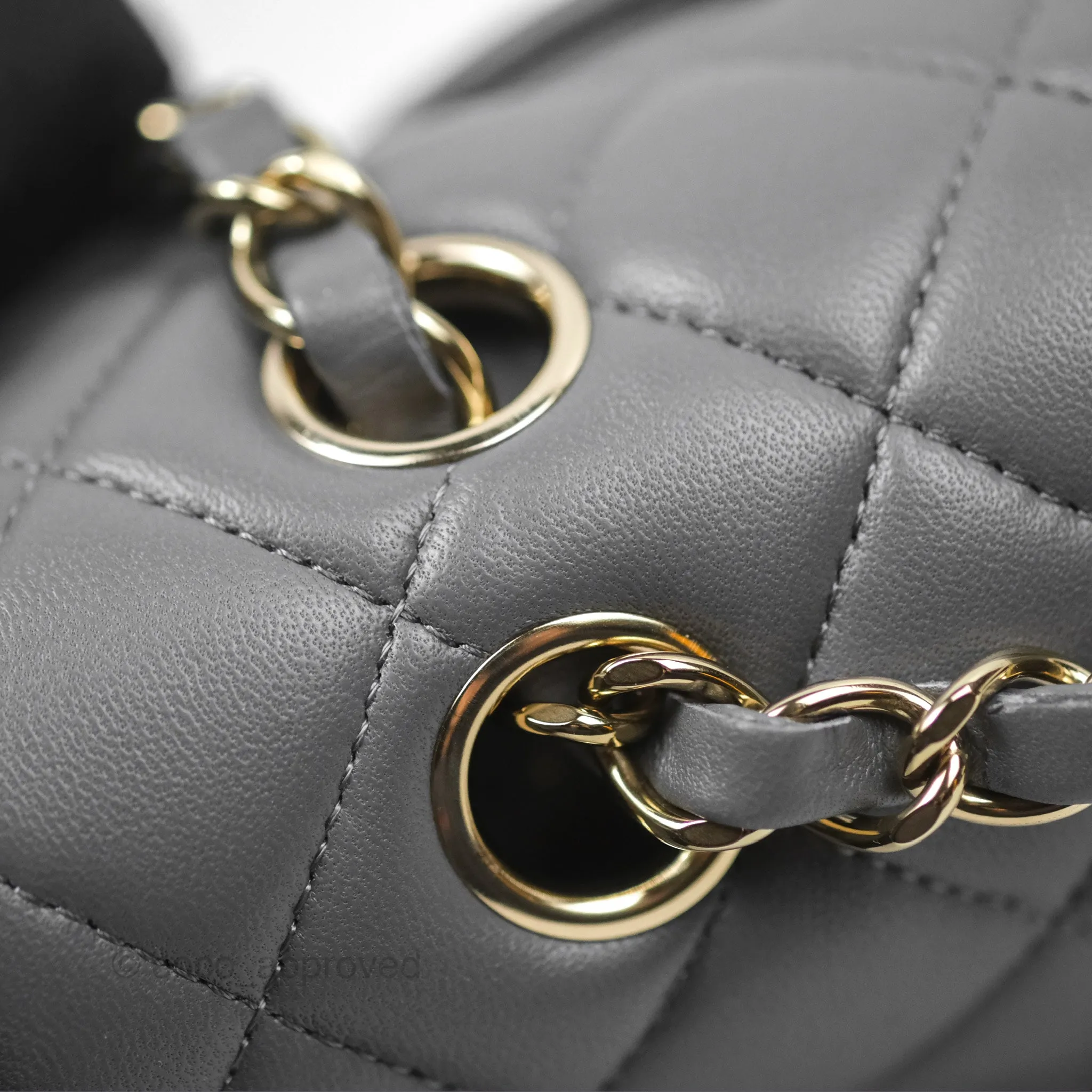Chanel Classic M/L Medium Flap Quilted Grey Lambskin Gold Hardware