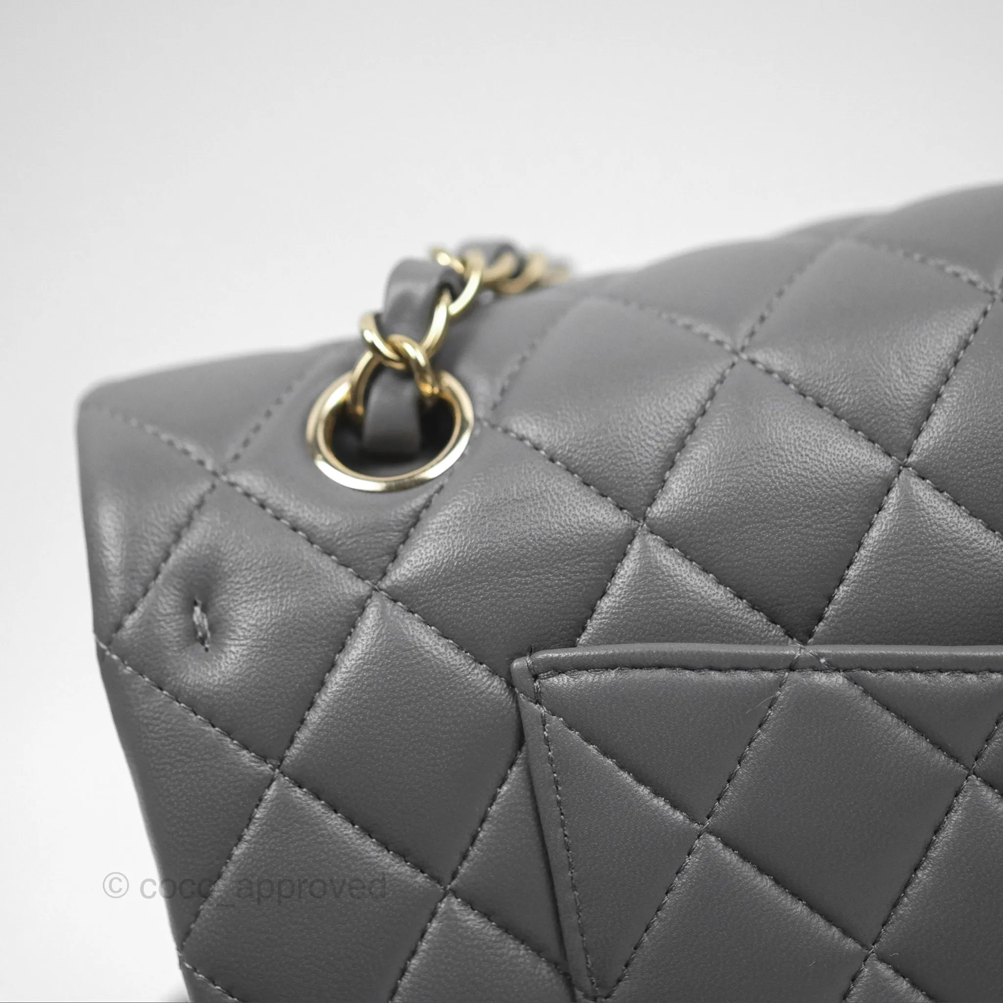 Chanel Classic M/L Medium Flap Quilted Grey Lambskin Gold Hardware