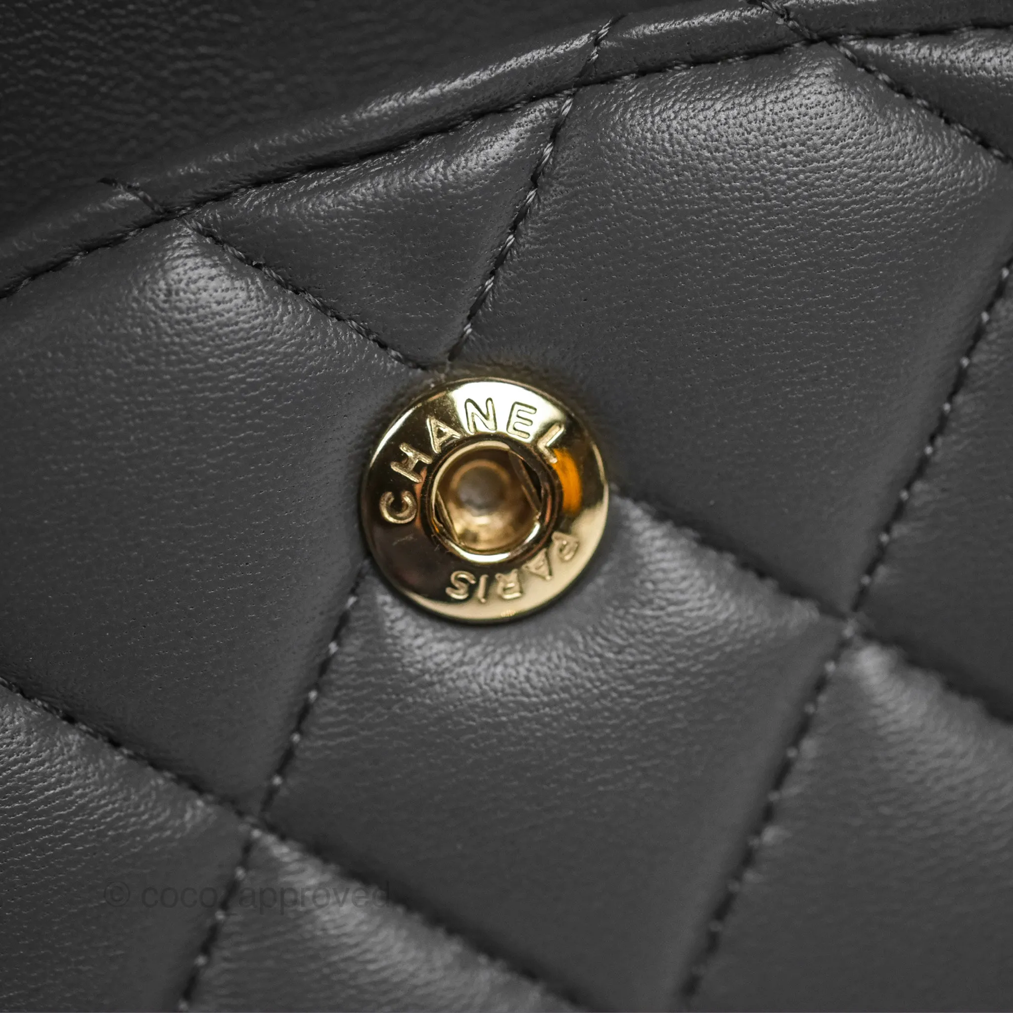 Chanel Classic M/L Medium Flap Quilted Grey Lambskin Gold Hardware