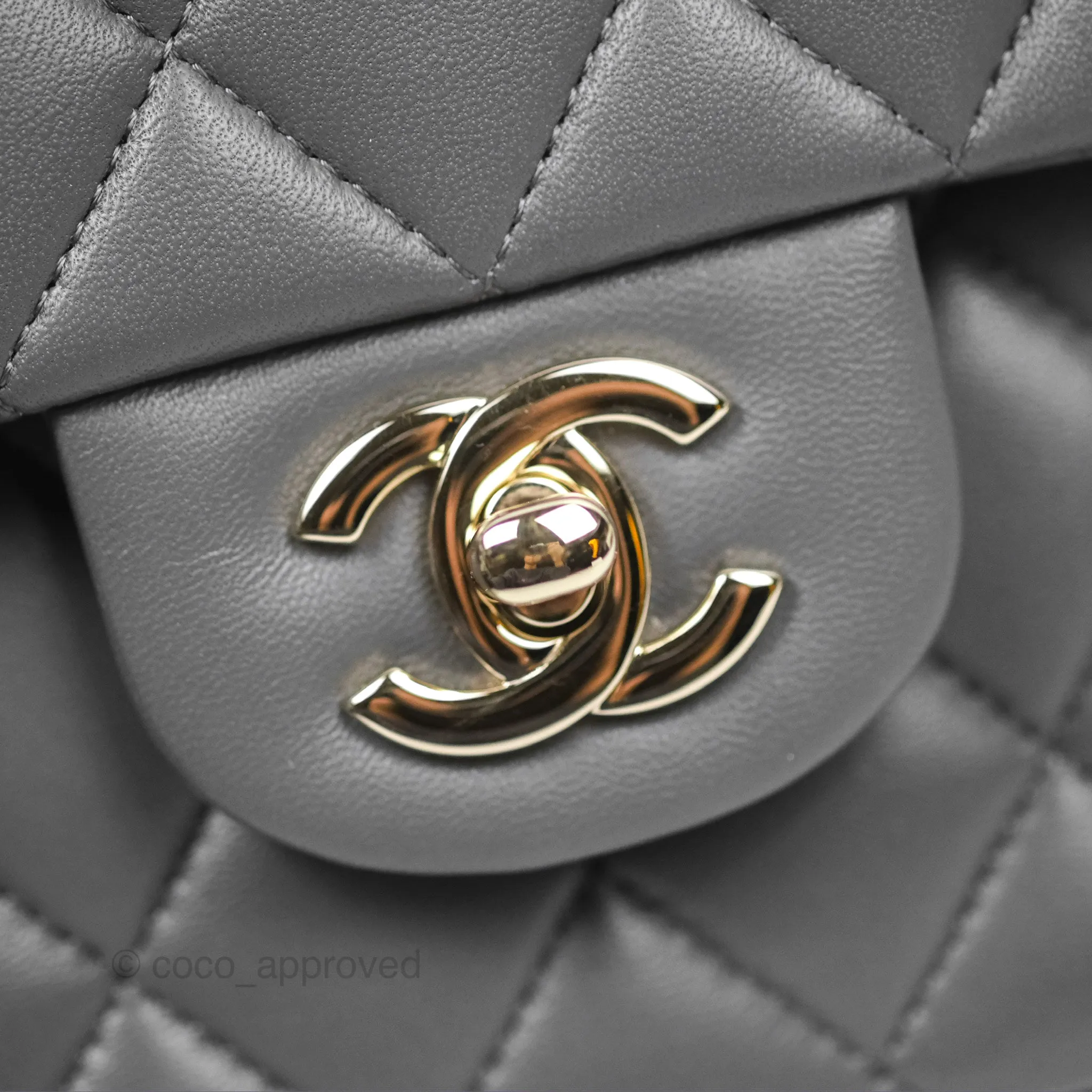 Chanel Classic M/L Medium Flap Quilted Grey Lambskin Gold Hardware
