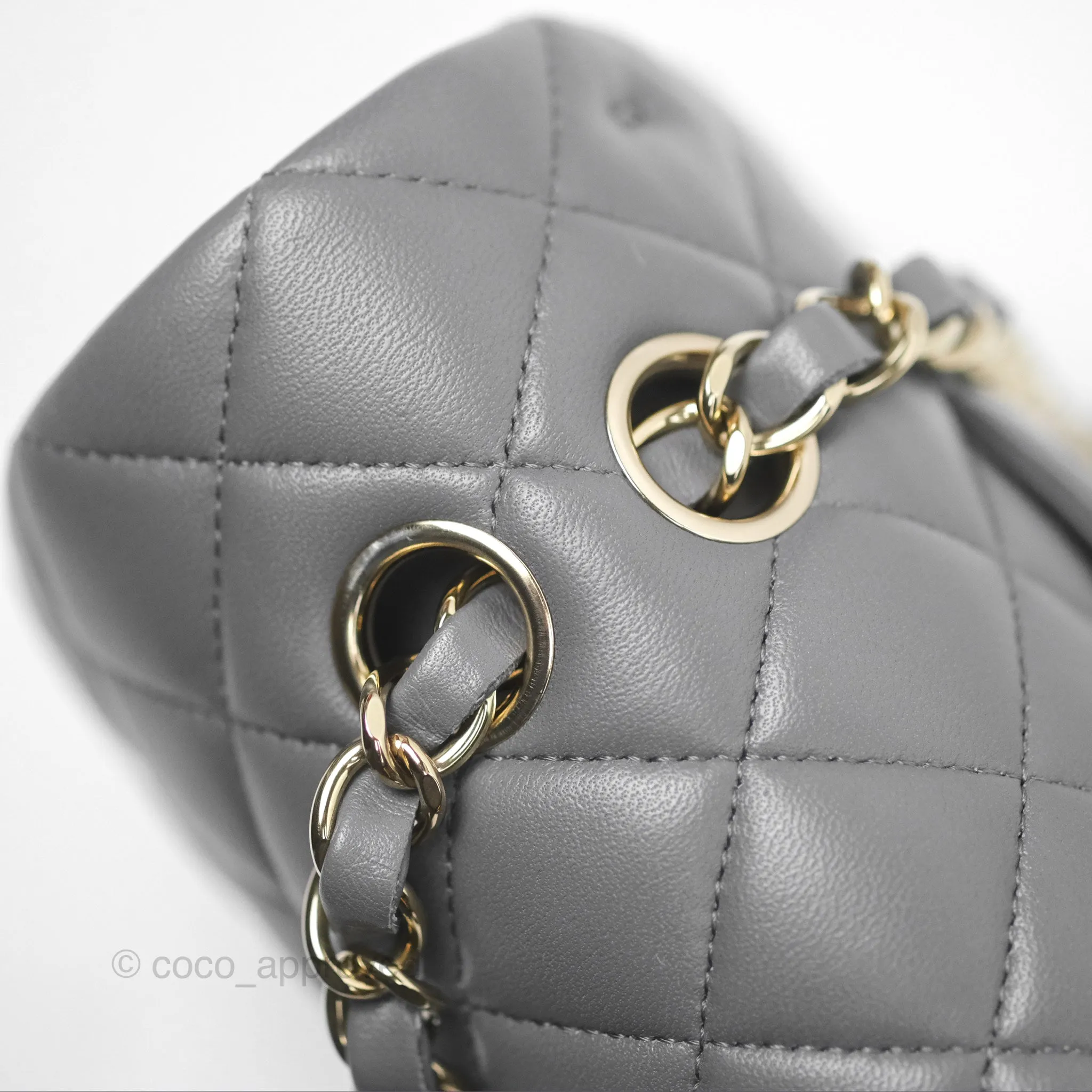 Chanel Classic M/L Medium Flap Quilted Grey Lambskin Gold Hardware