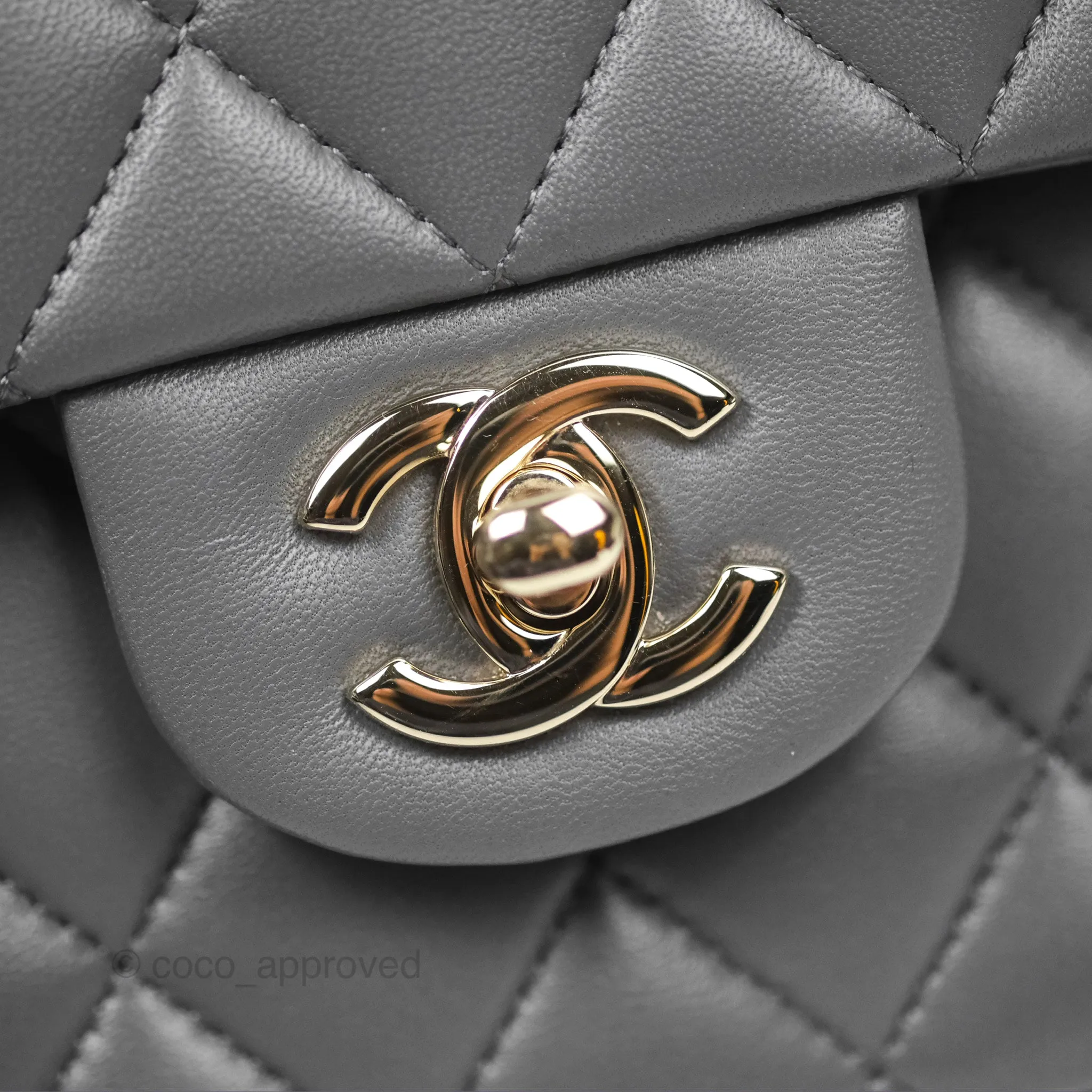 Chanel Classic M/L Medium Flap Quilted Grey Lambskin Gold Hardware