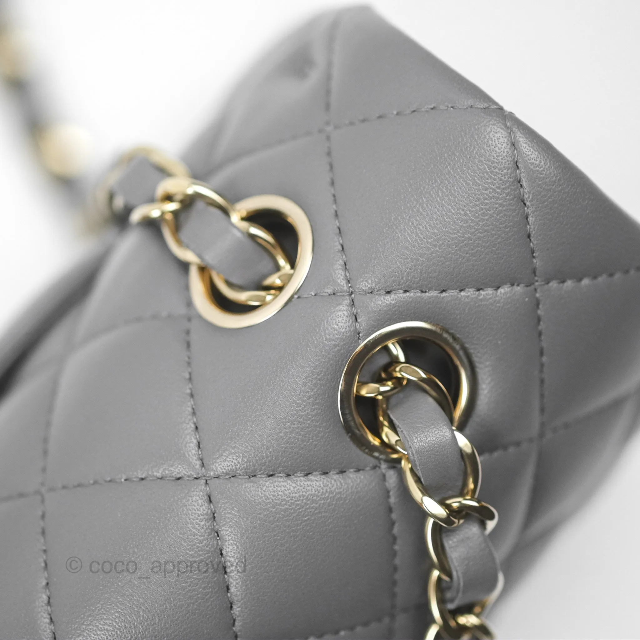 Chanel Classic M/L Medium Flap Quilted Grey Lambskin Gold Hardware