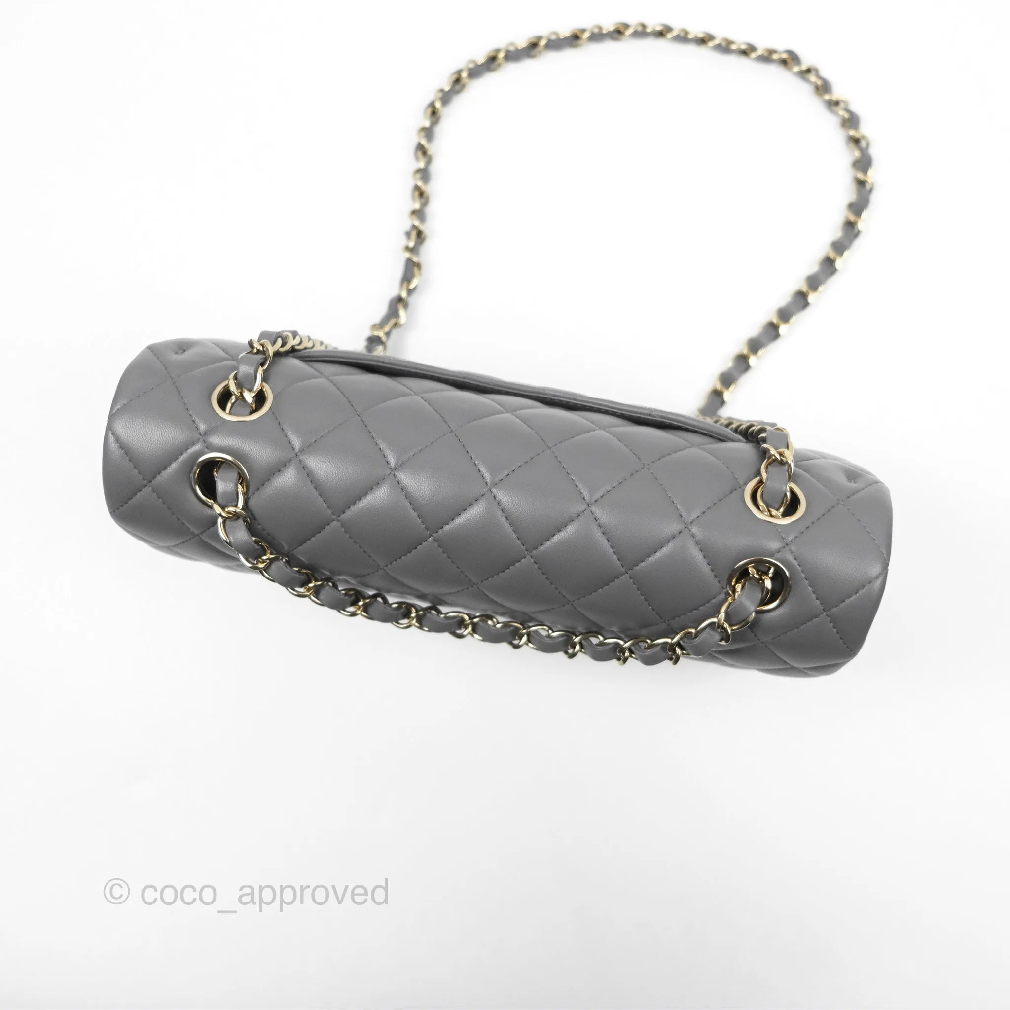 Chanel Classic M/L Medium Flap Quilted Grey Lambskin Gold Hardware