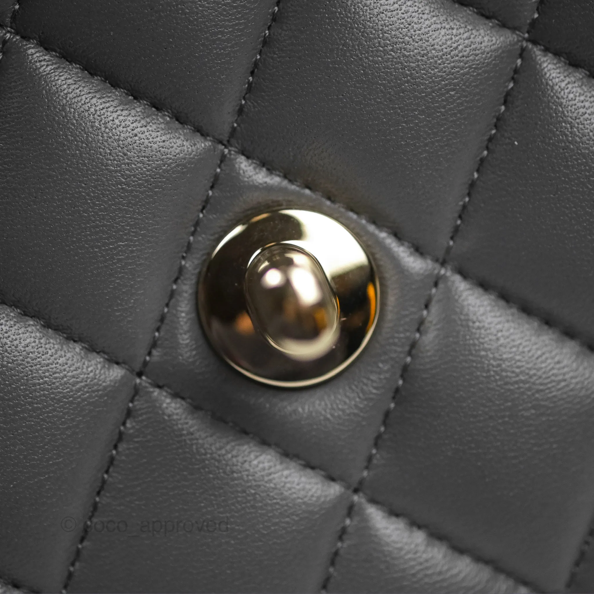 Chanel Classic M/L Medium Flap Quilted Grey Lambskin Gold Hardware