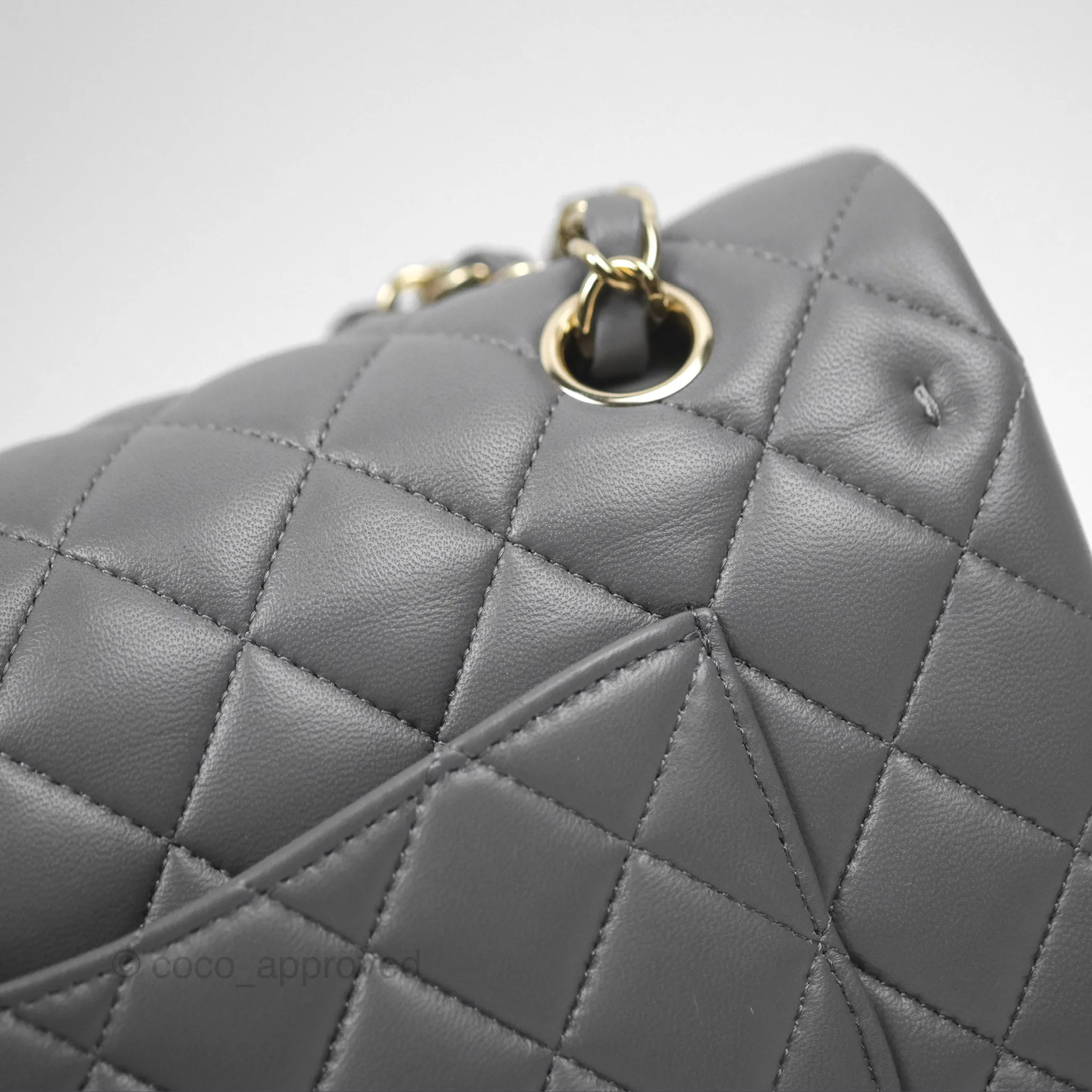 Chanel Classic M/L Medium Flap Quilted Grey Lambskin Gold Hardware