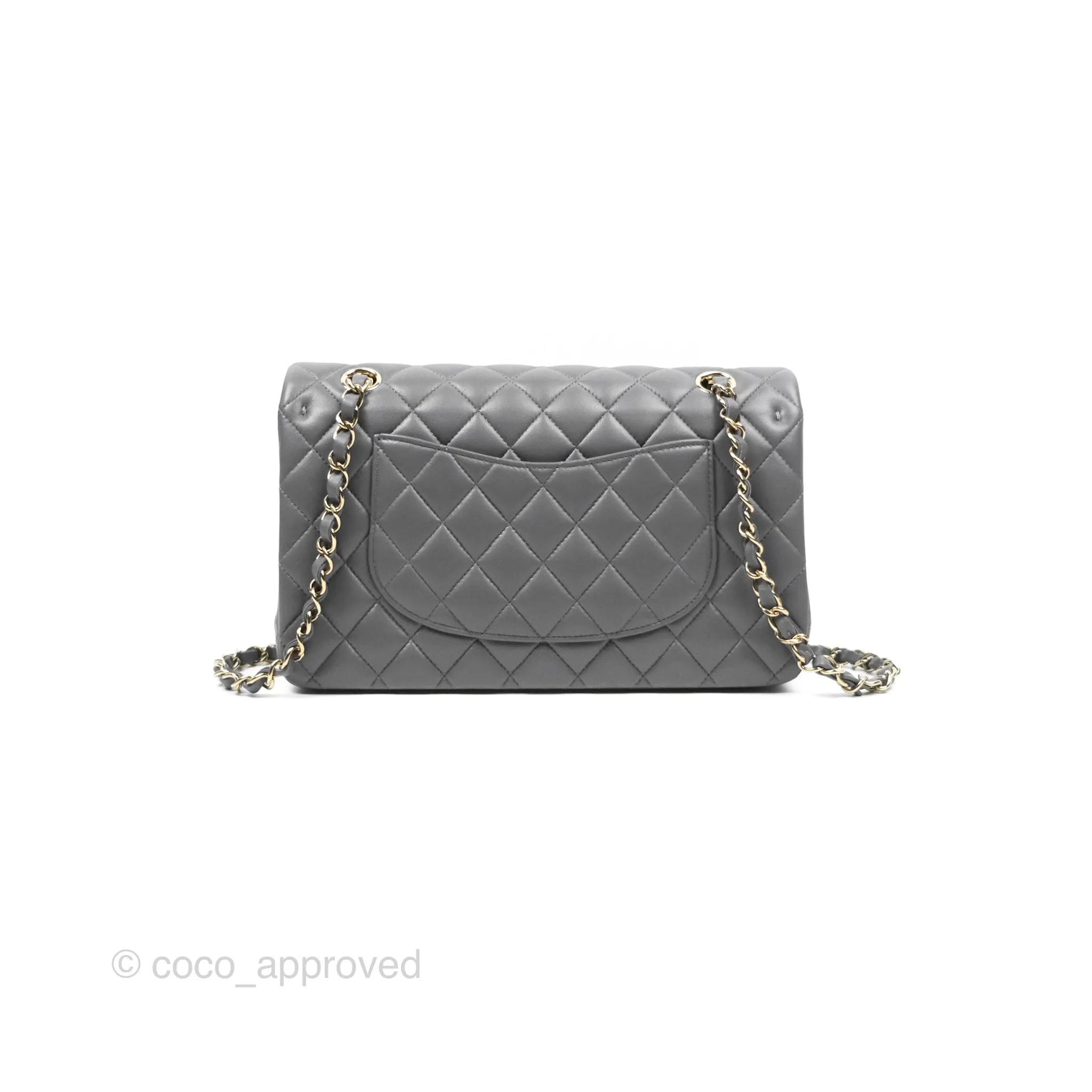 Chanel Classic M/L Medium Flap Quilted Grey Lambskin Gold Hardware
