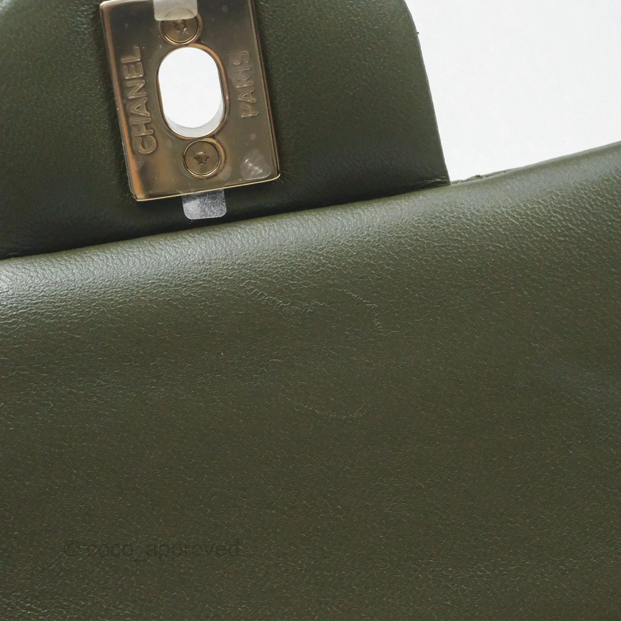 Chanel Classic M/L Medium Flap Quilted Lambskin Army Green Gold Hardware