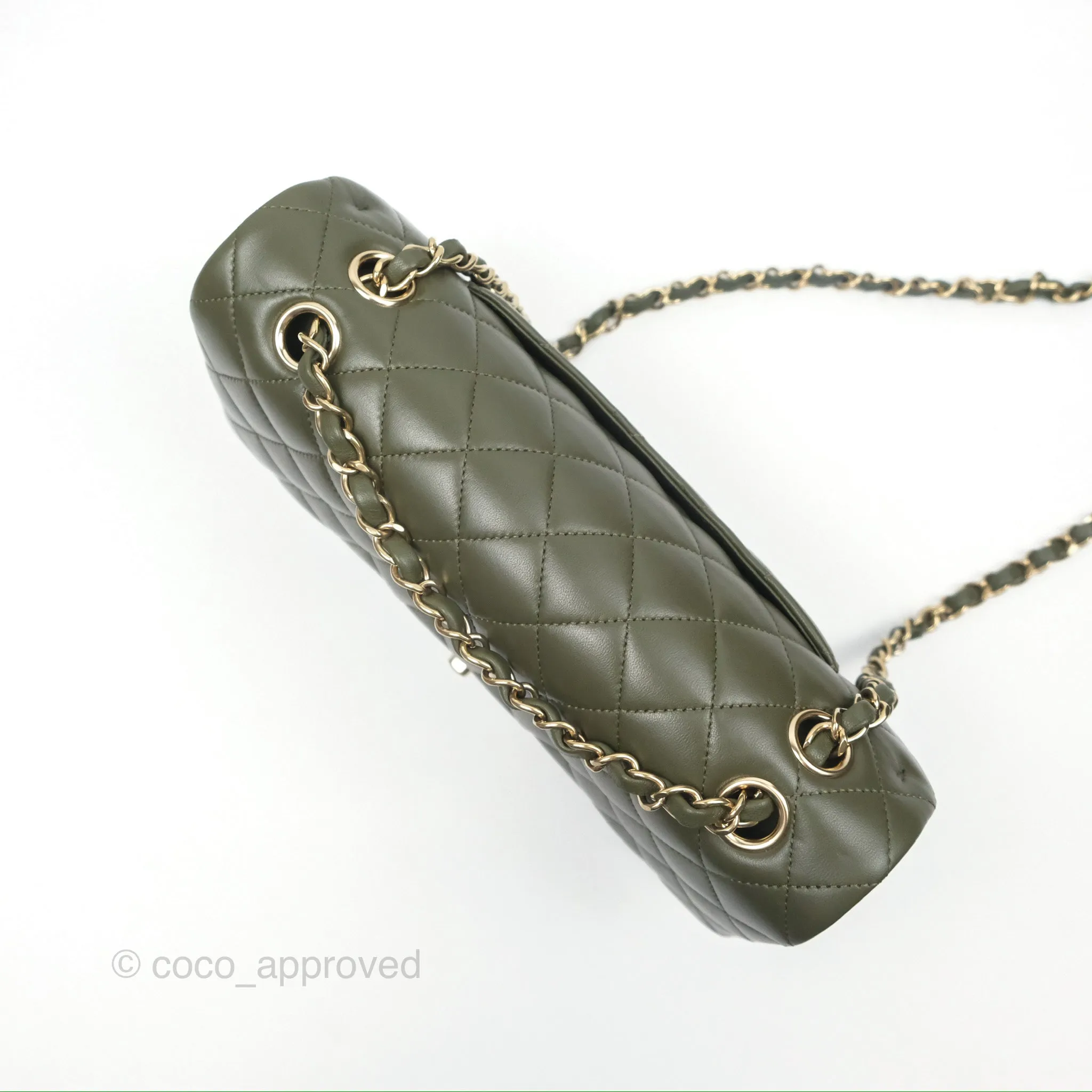 Chanel Classic M/L Medium Flap Quilted Lambskin Army Green Gold Hardware