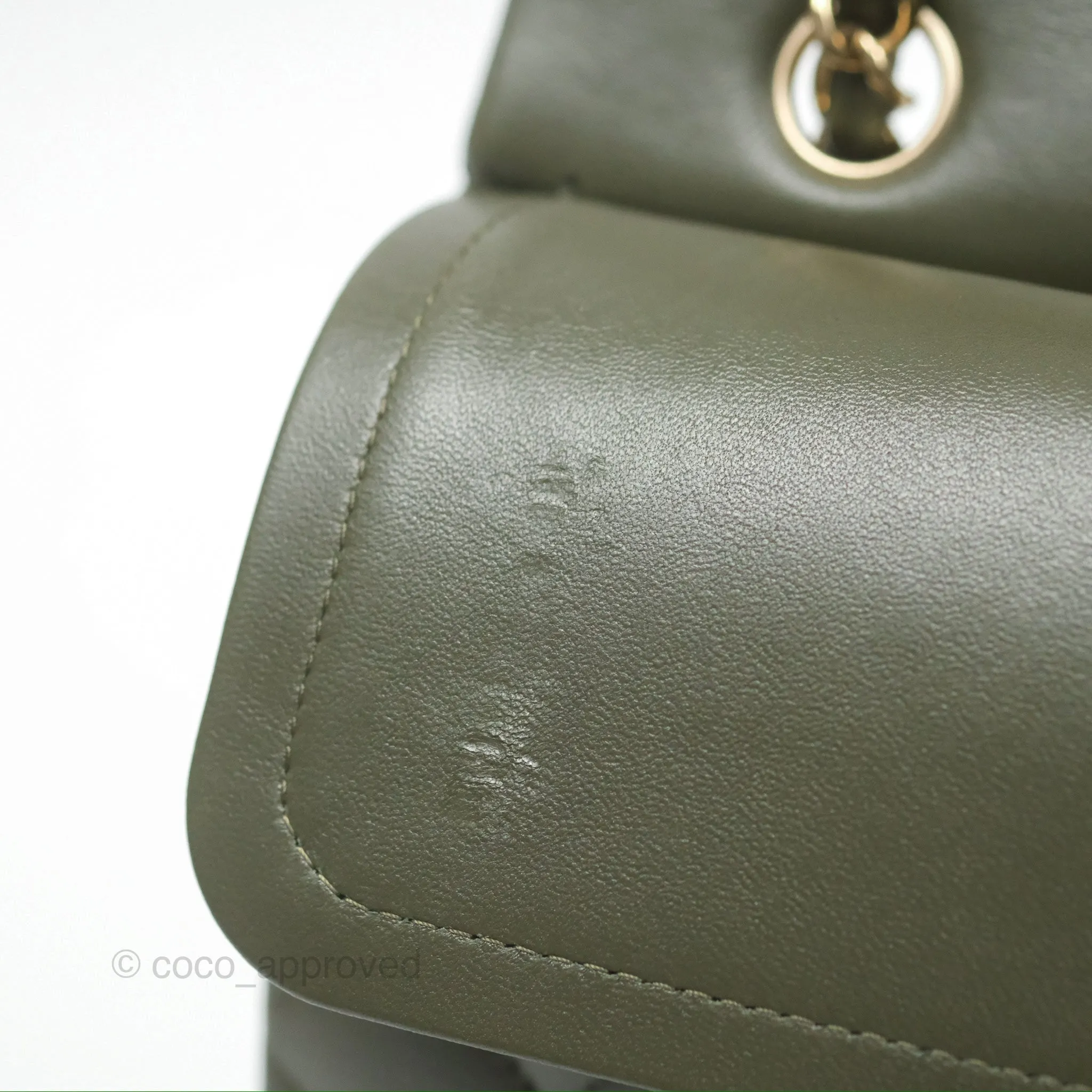 Chanel Classic M/L Medium Flap Quilted Lambskin Army Green Gold Hardware