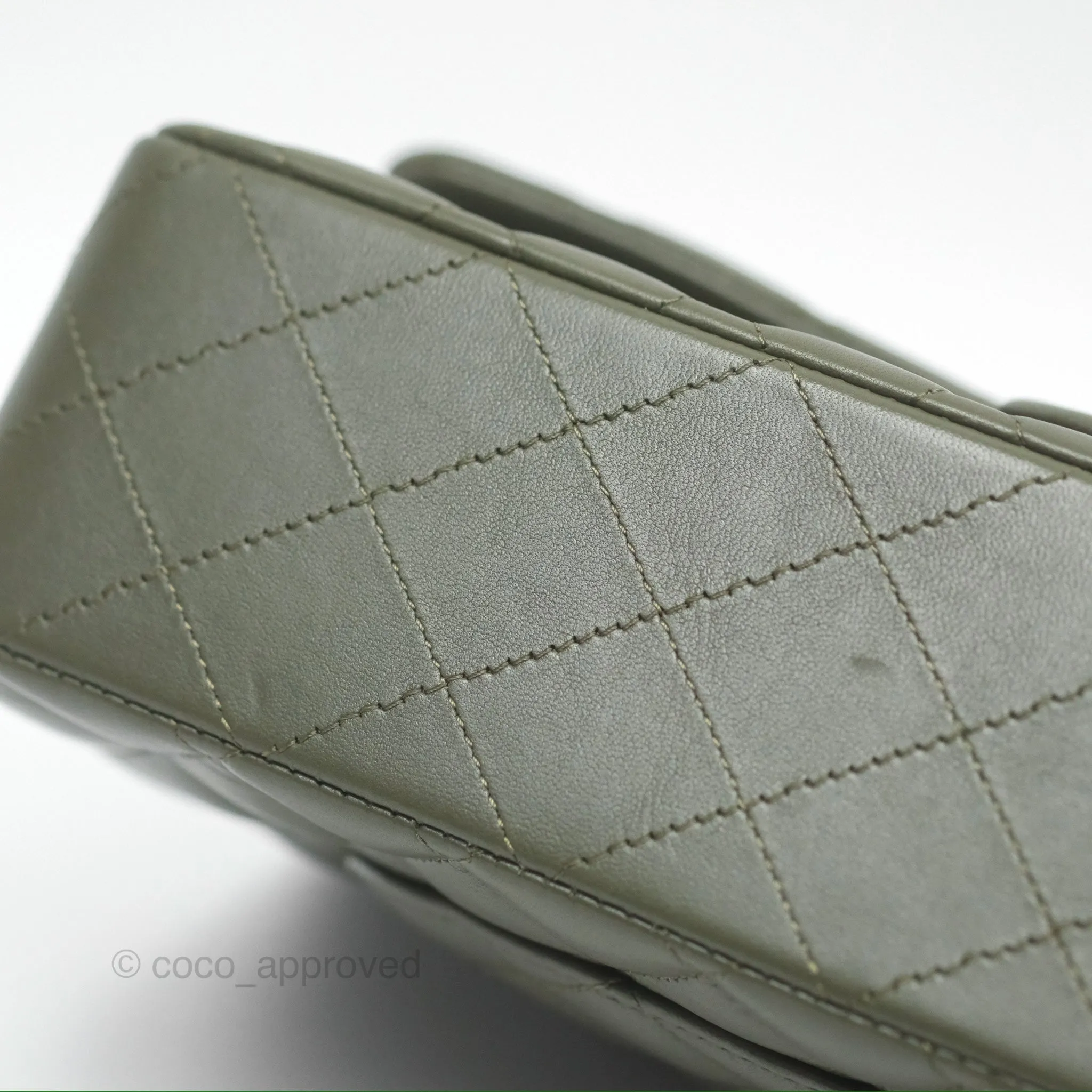 Chanel Classic M/L Medium Flap Quilted Lambskin Army Green Gold Hardware