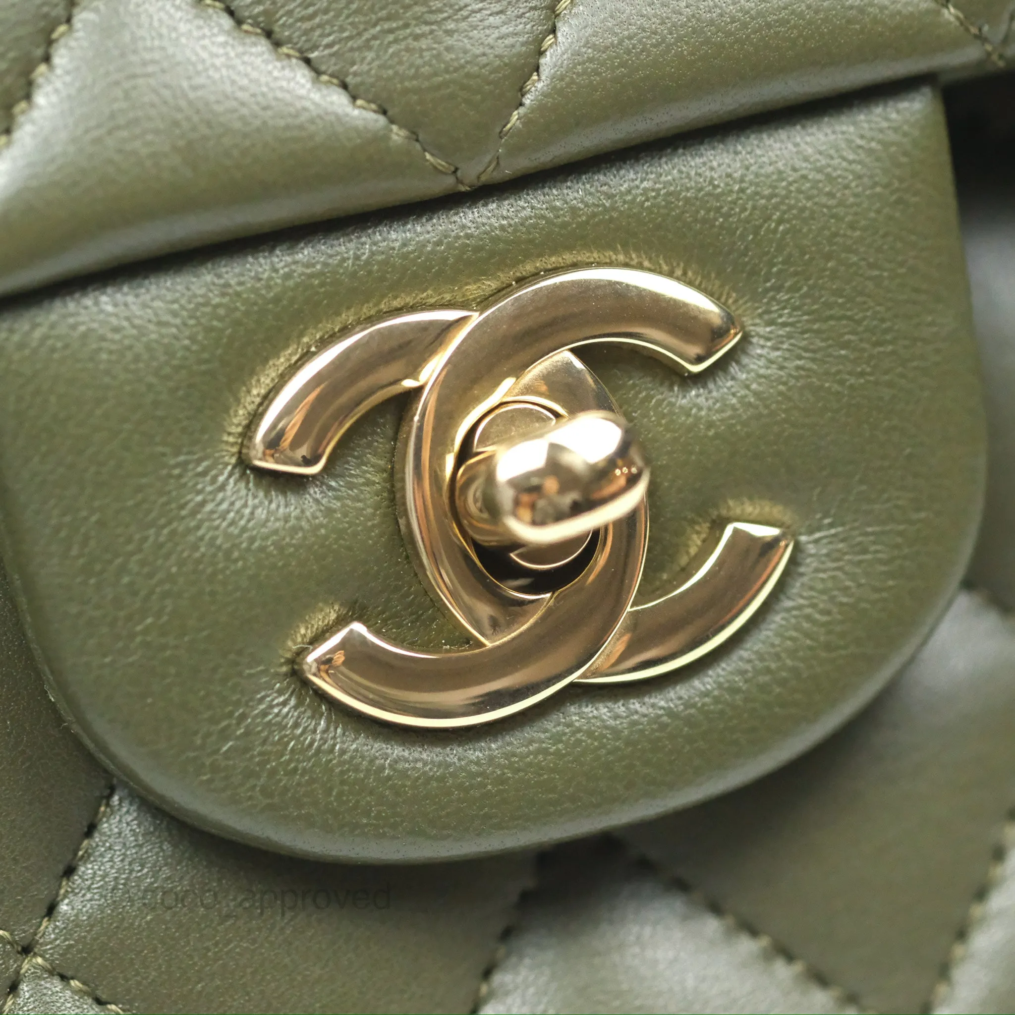 Chanel Classic M/L Medium Flap Quilted Lambskin Army Green Gold Hardware