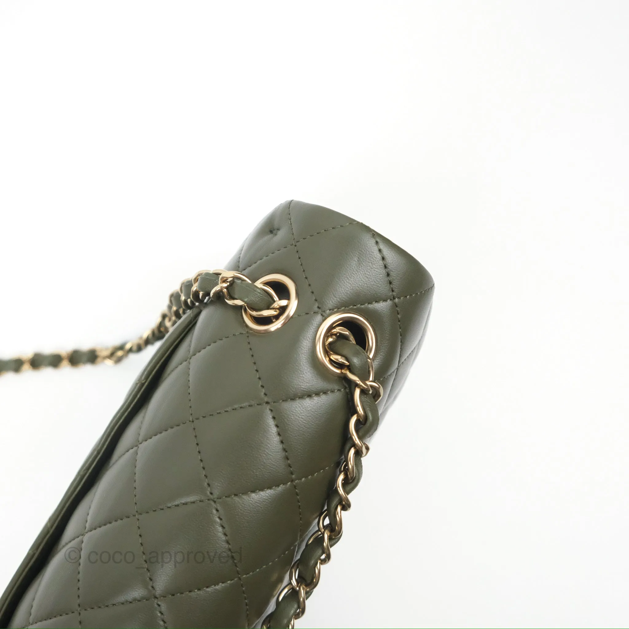 Chanel Classic M/L Medium Flap Quilted Lambskin Army Green Gold Hardware