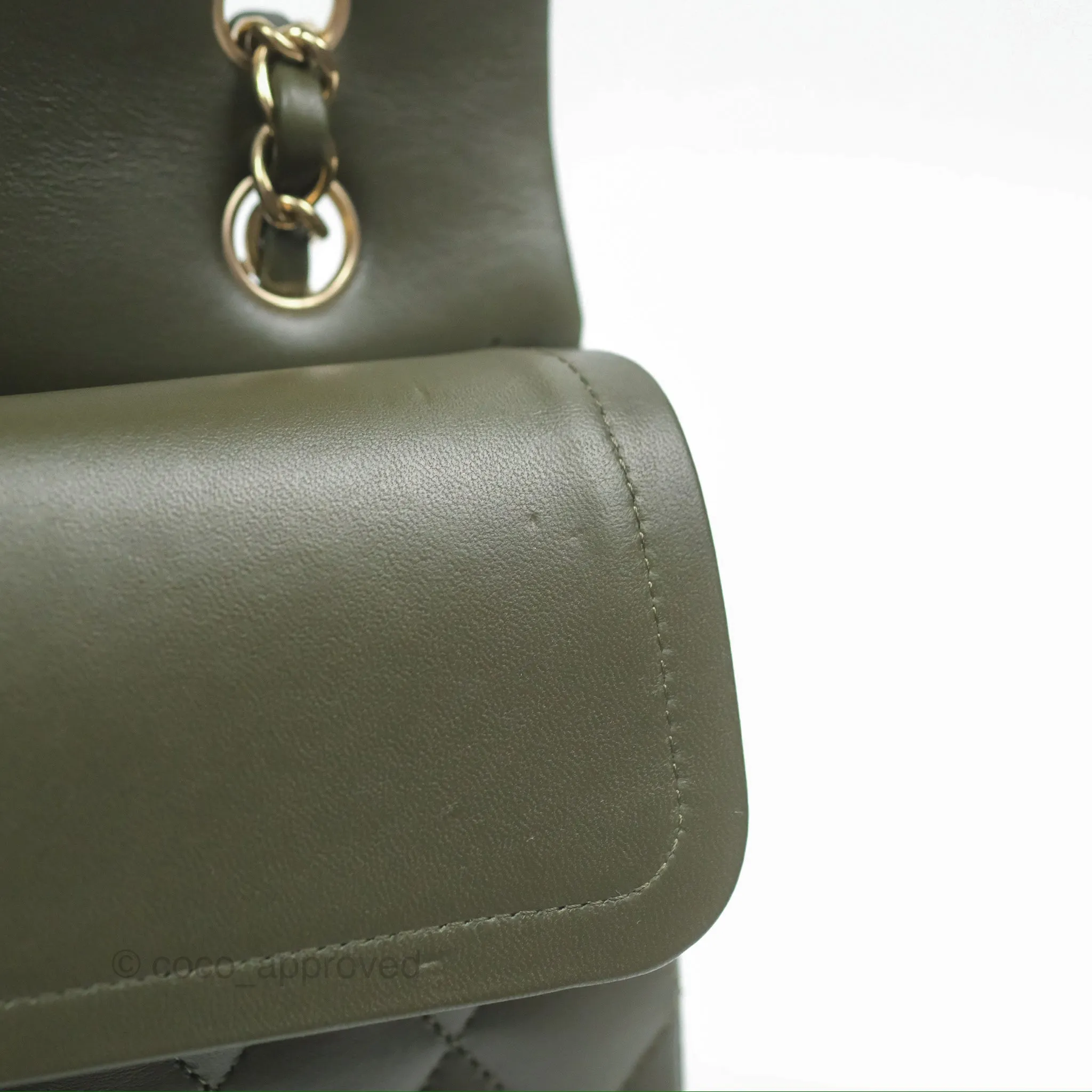 Chanel Classic M/L Medium Flap Quilted Lambskin Army Green Gold Hardware