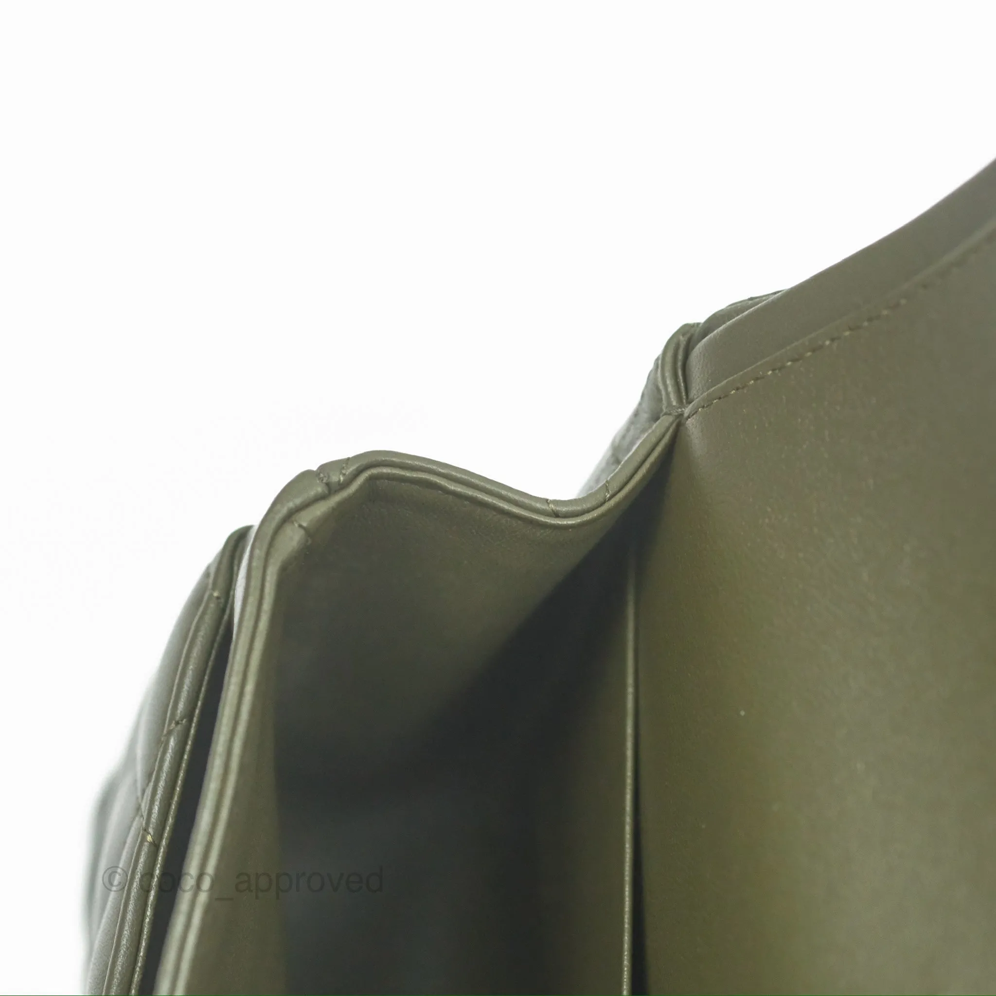 Chanel Classic M/L Medium Flap Quilted Lambskin Army Green Gold Hardware