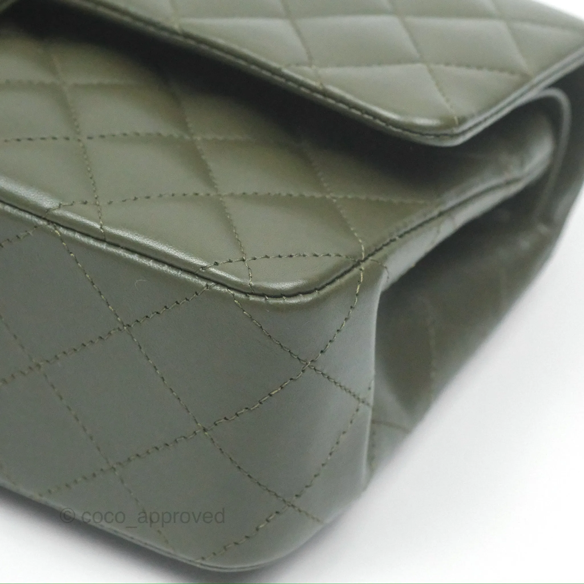 Chanel Classic M/L Medium Flap Quilted Lambskin Army Green Gold Hardware