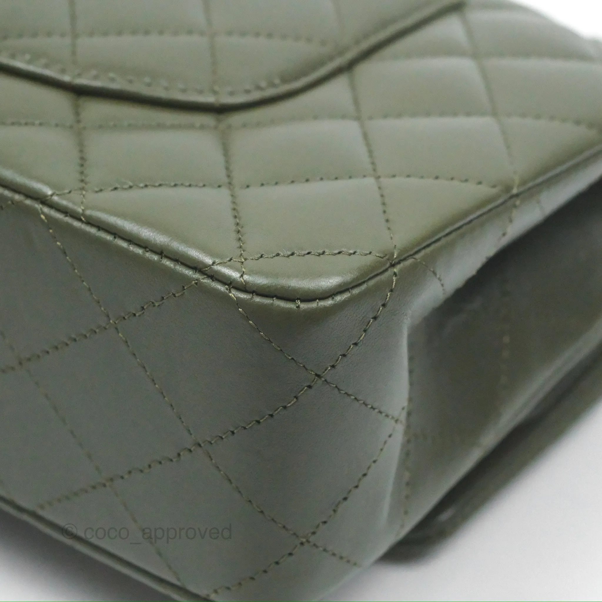 Chanel Classic M/L Medium Flap Quilted Lambskin Army Green Gold Hardware