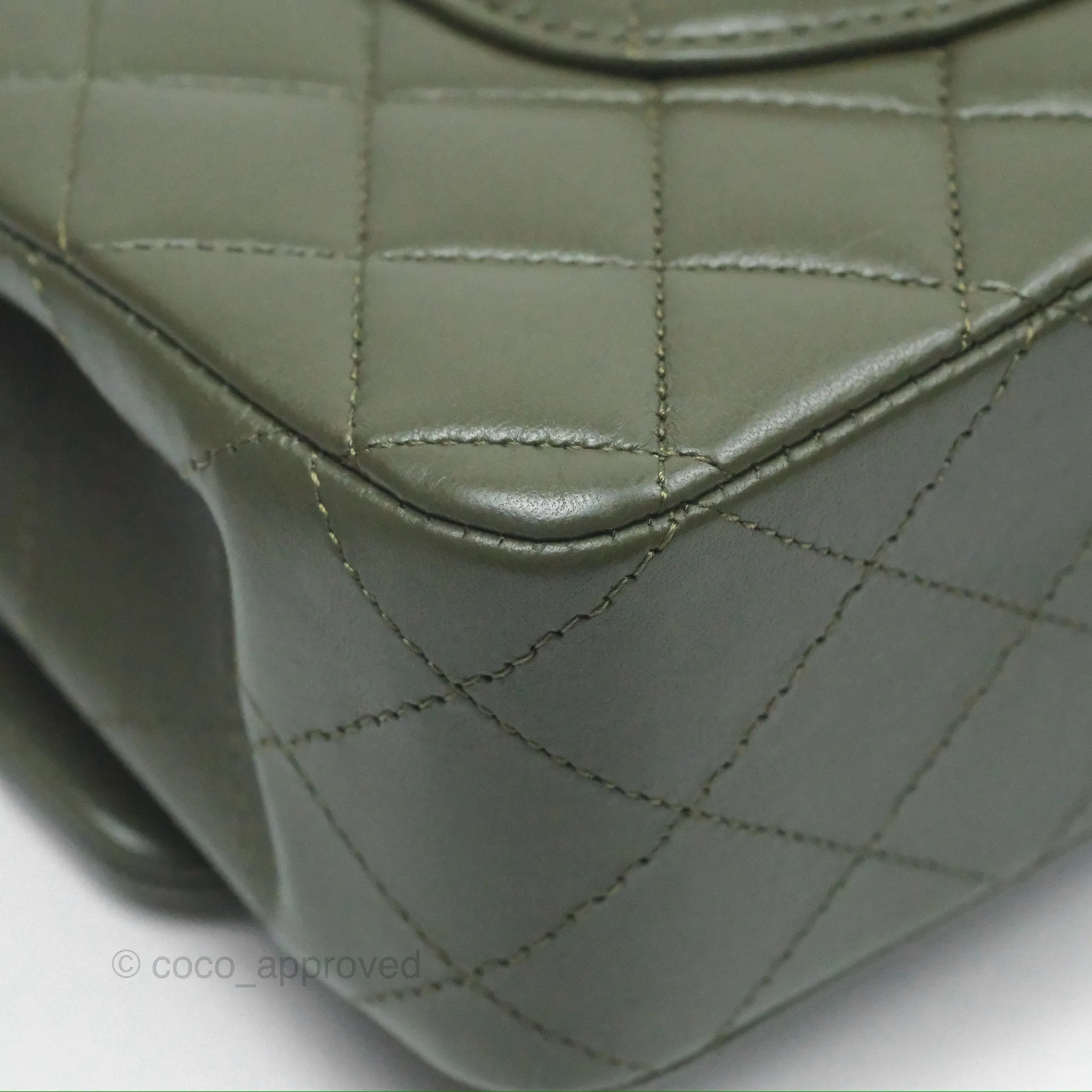 Chanel Classic M/L Medium Flap Quilted Lambskin Army Green Gold Hardware