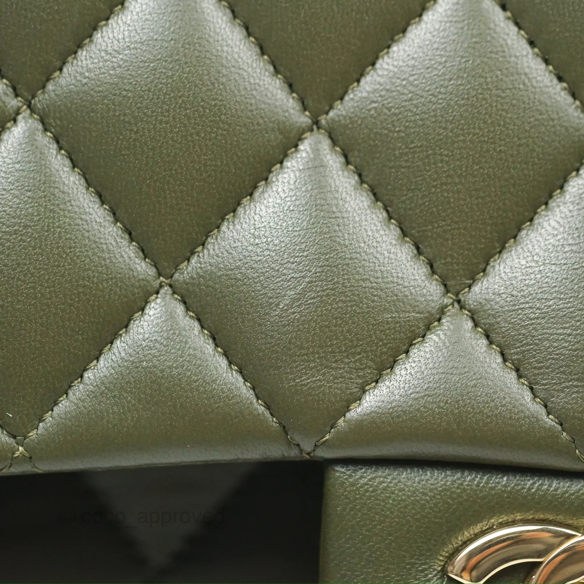 Chanel Classic M/L Medium Flap Quilted Lambskin Army Green Gold Hardware