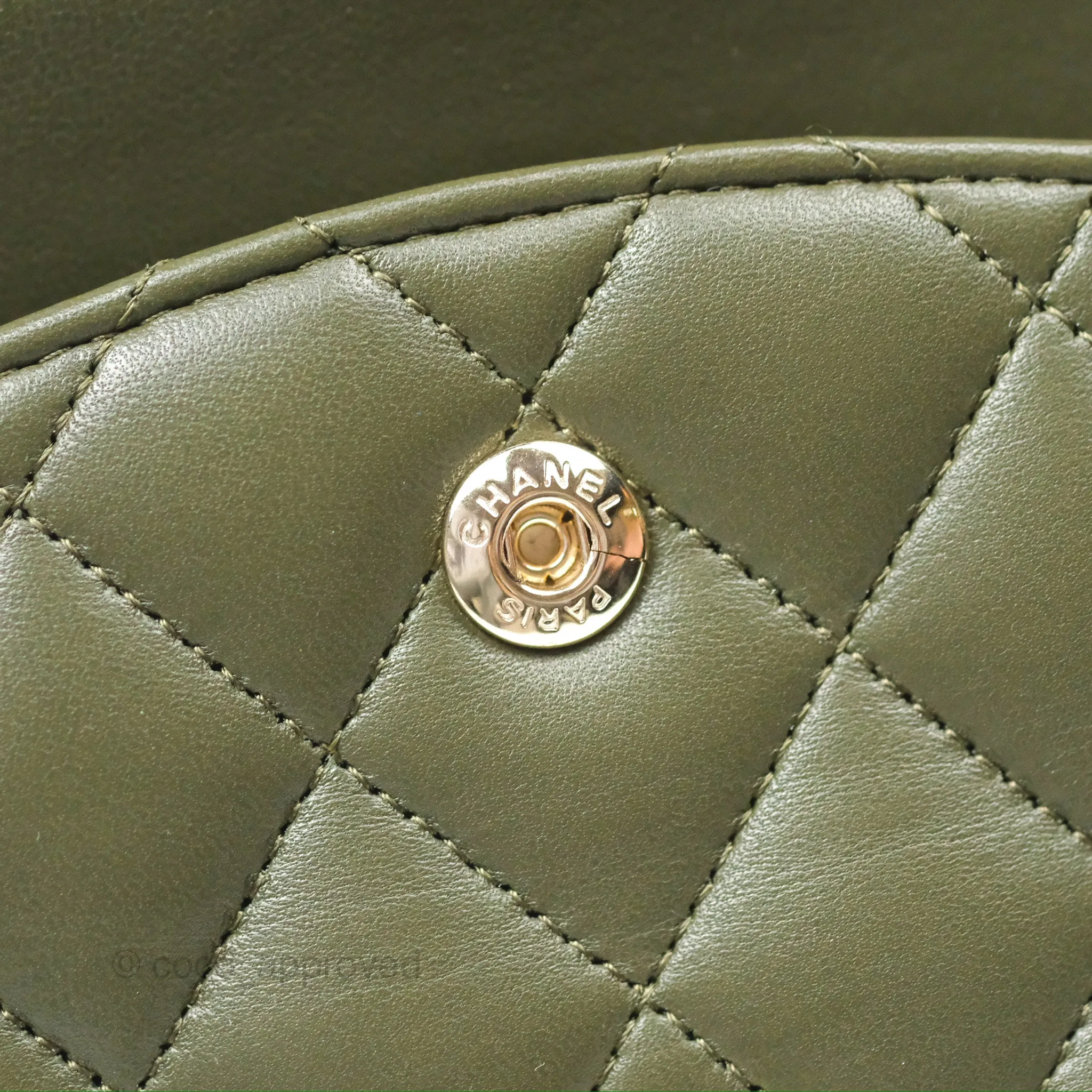 Chanel Classic M/L Medium Flap Quilted Lambskin Army Green Gold Hardware