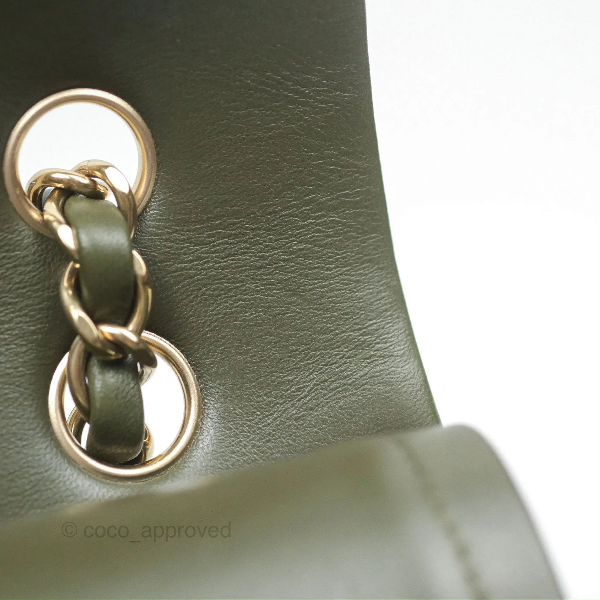 Chanel Classic M/L Medium Flap Quilted Lambskin Army Green Gold Hardware