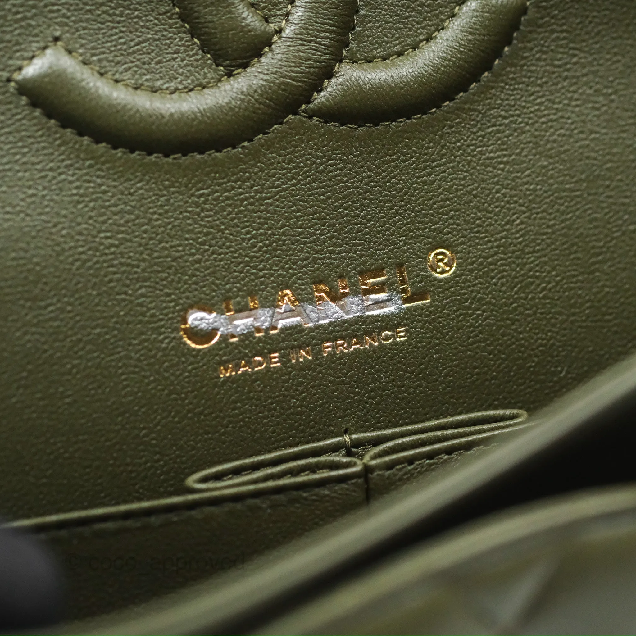 Chanel Classic M/L Medium Flap Quilted Lambskin Army Green Gold Hardware