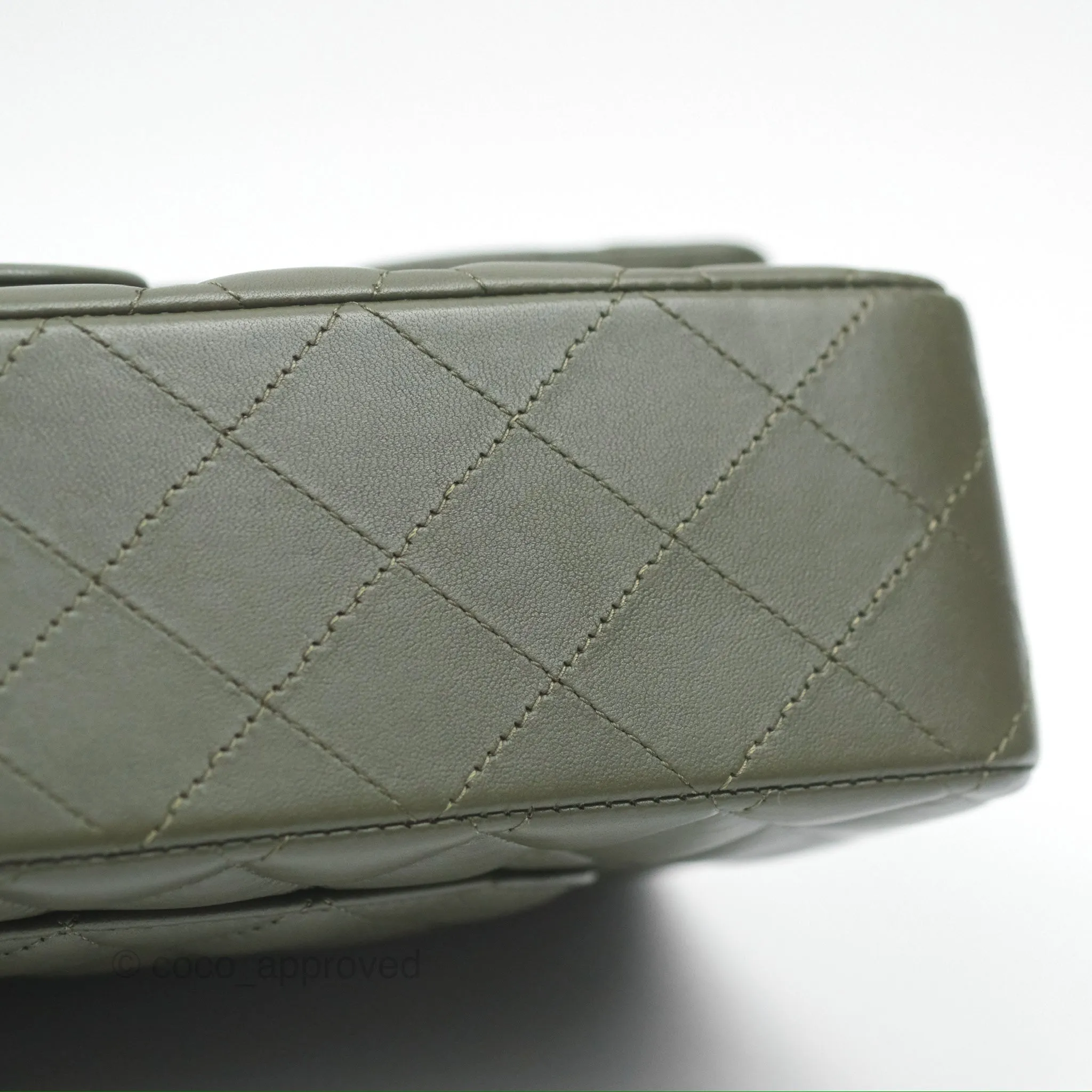 Chanel Classic M/L Medium Flap Quilted Lambskin Army Green Gold Hardware
