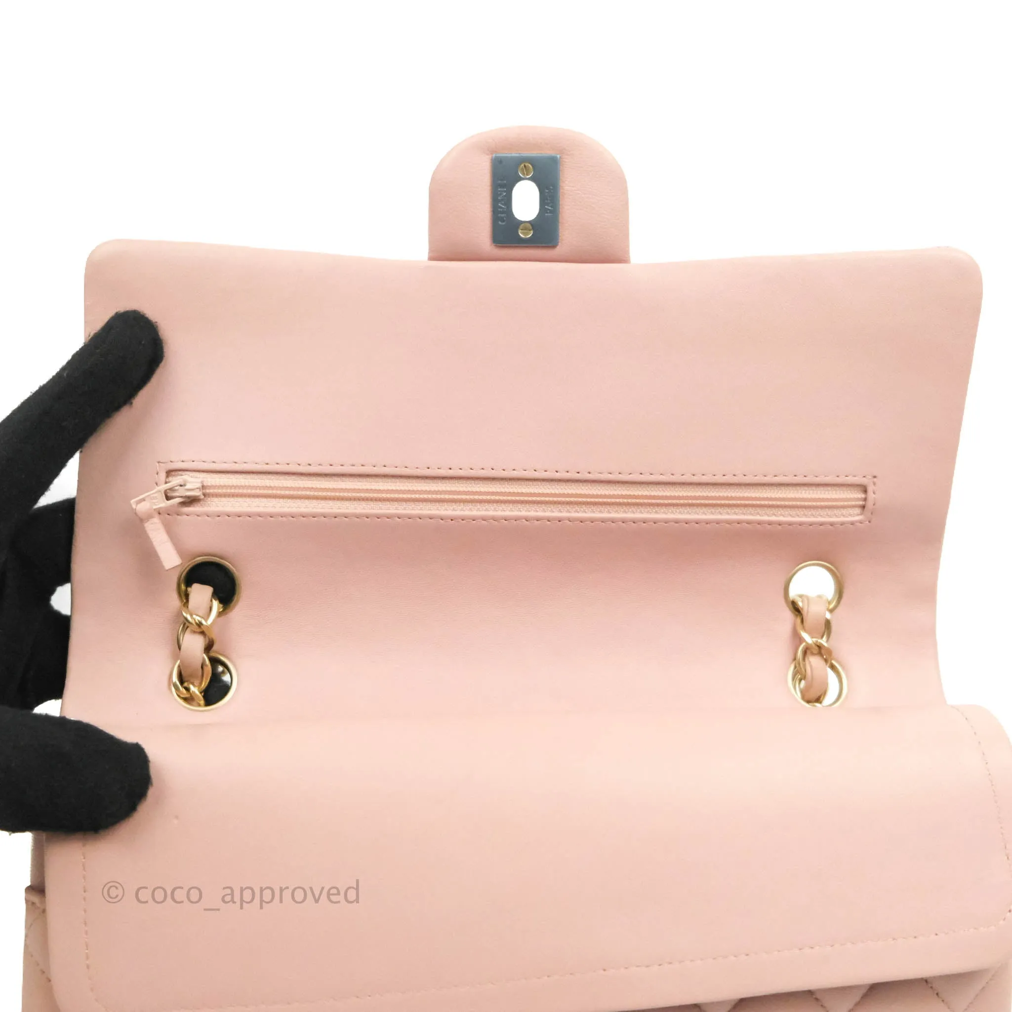 Chanel Classic M/L Medium Flap Quilted Light Pink Lambskin Matte Gold Hardware