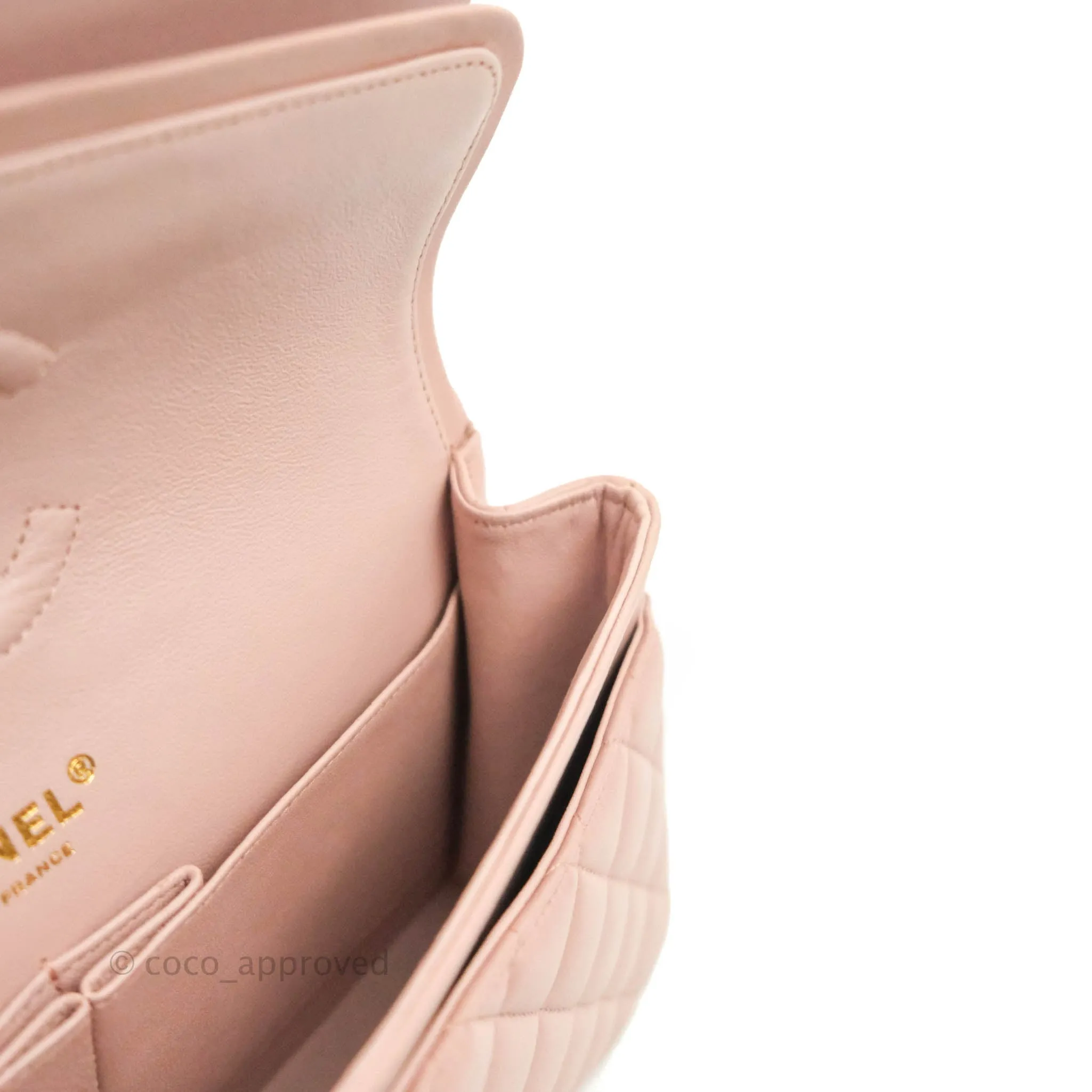 Chanel Classic M/L Medium Flap Quilted Light Pink Lambskin Matte Gold Hardware