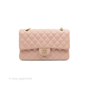 Chanel Classic M/L Medium Flap Quilted Light Pink Lambskin Matte Gold Hardware