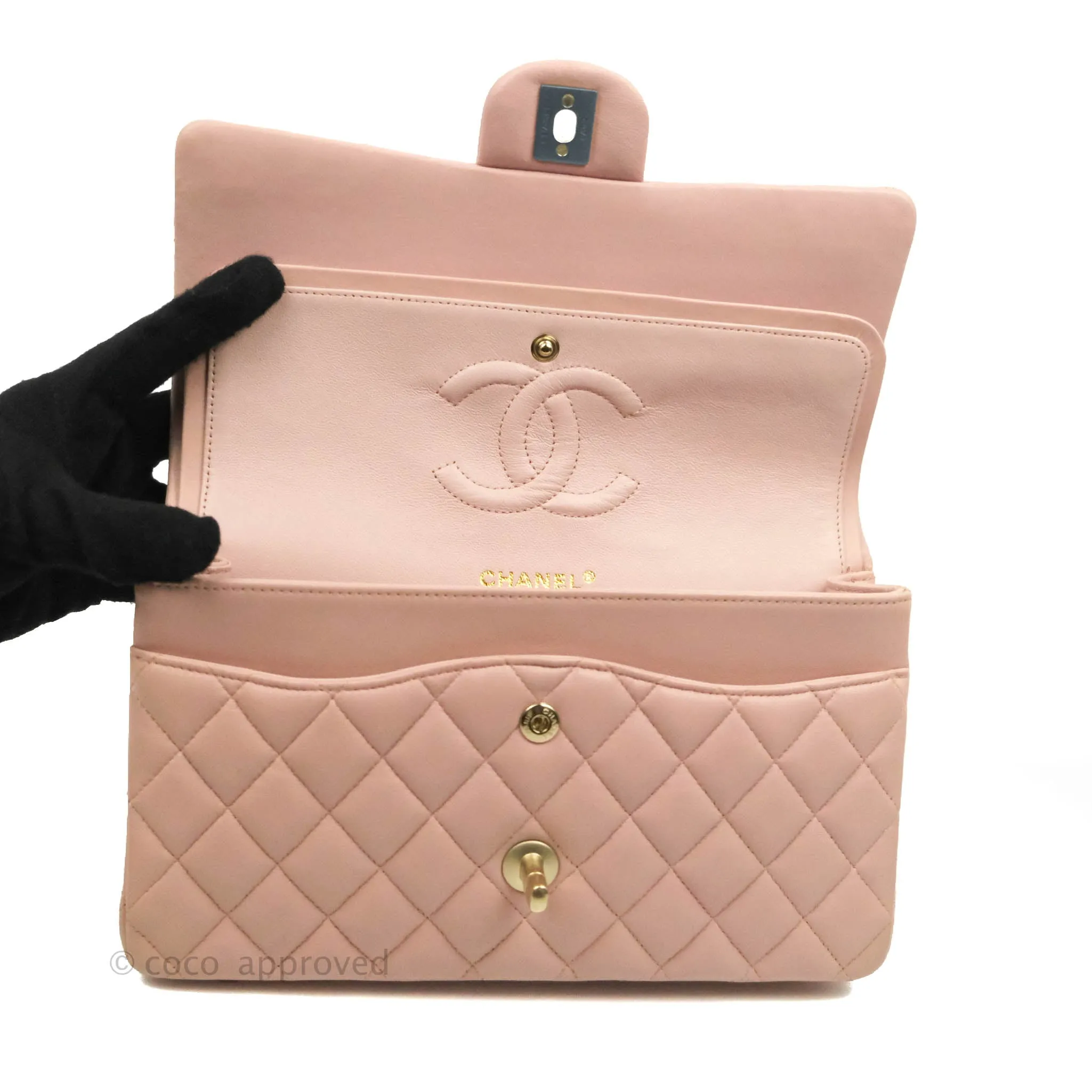 Chanel Classic M/L Medium Flap Quilted Light Pink Lambskin Matte Gold Hardware