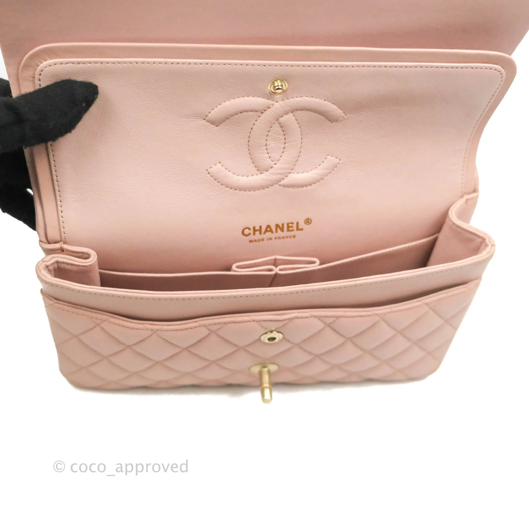 Chanel Classic M/L Medium Flap Quilted Light Pink Lambskin Matte Gold Hardware