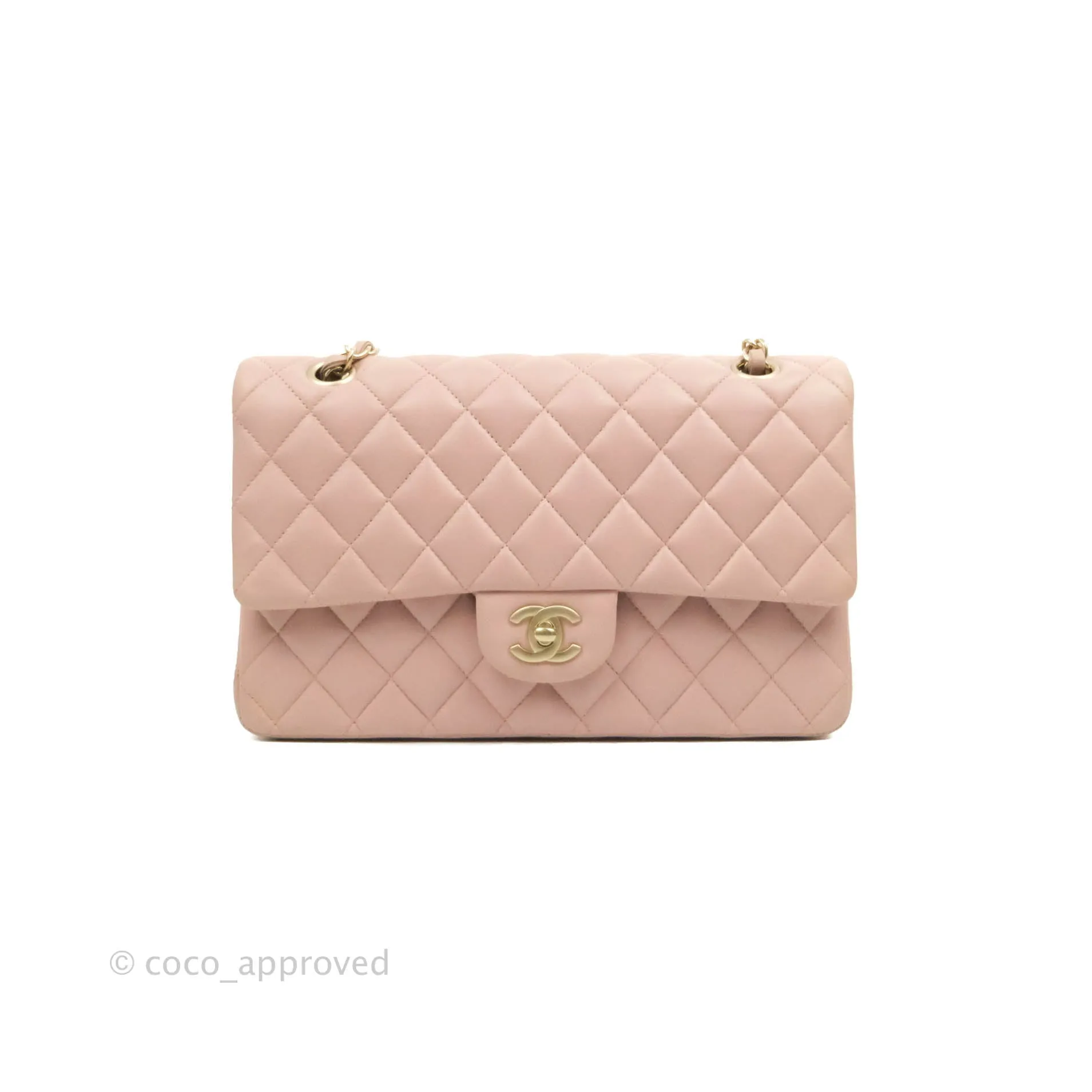 Chanel Classic M/L Medium Flap Quilted Light Pink Lambskin Matte Gold Hardware